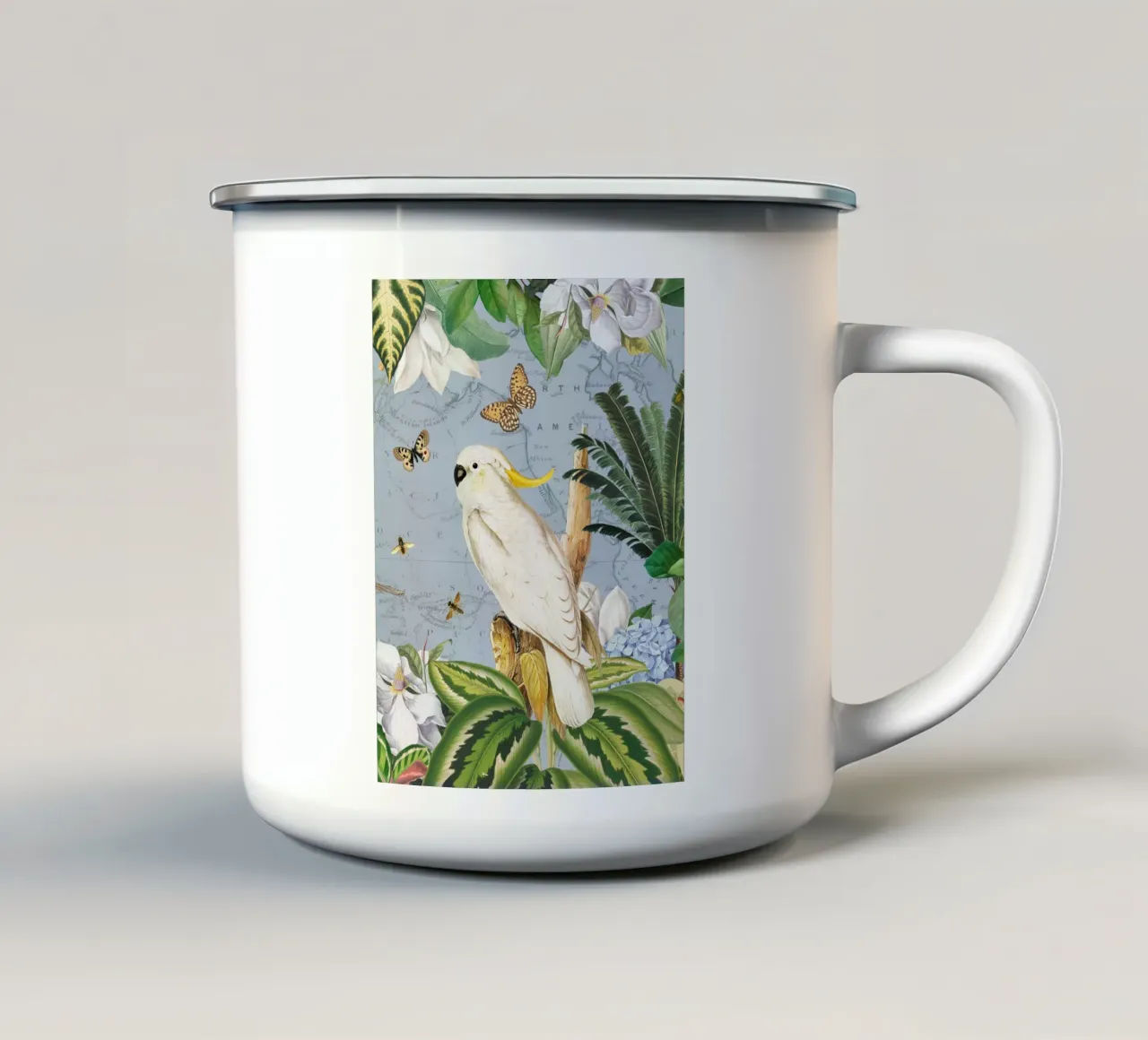 Cacatua bianchi Vita selvatica tropicale esotica della giungla 2 tazza in smalto da Vintage World - Uta Naumann