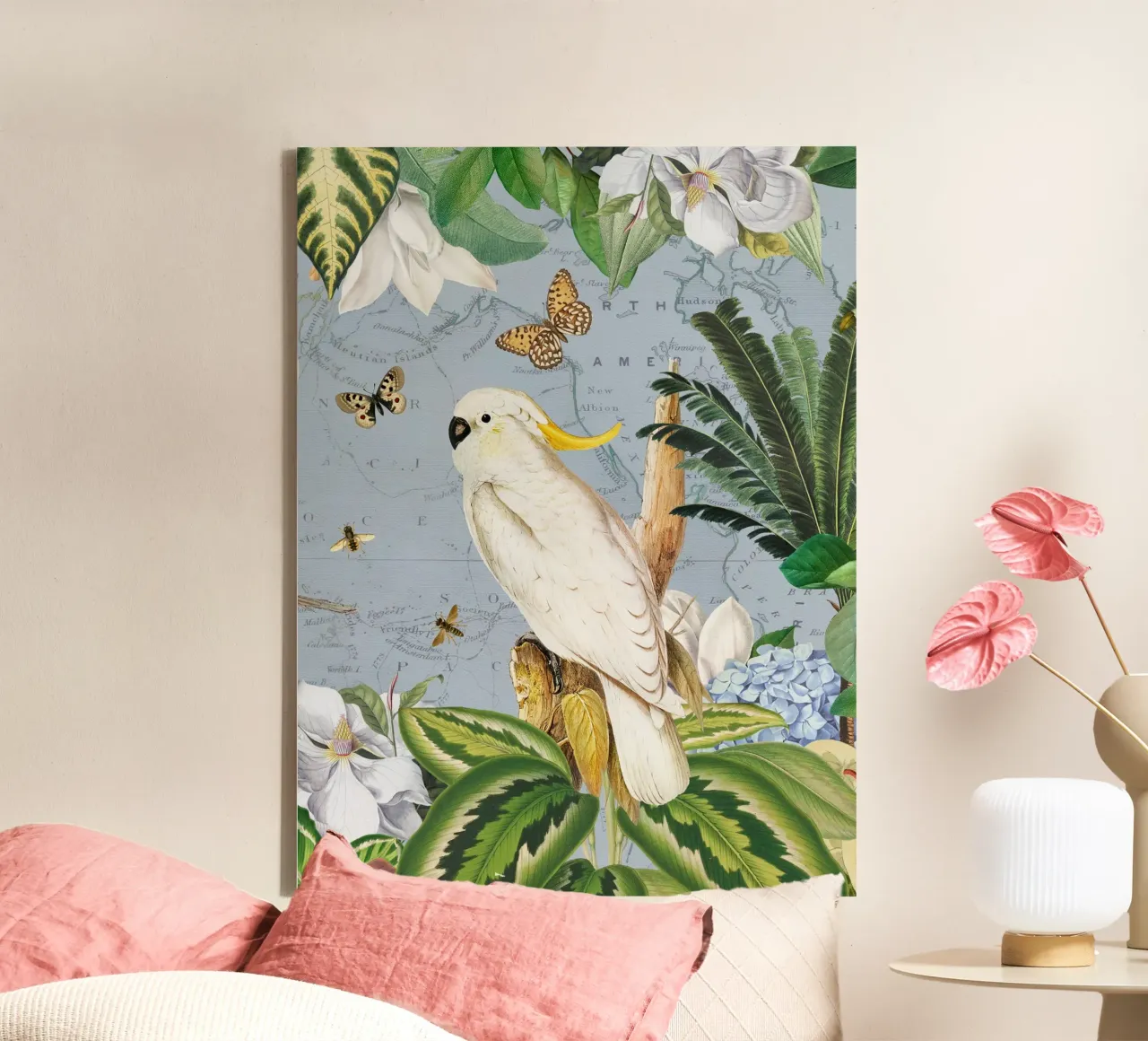 Cacatua bianchi Vita selvatica tropicale esotica della giungla 2 tela da Vintage World - Uta Naumann