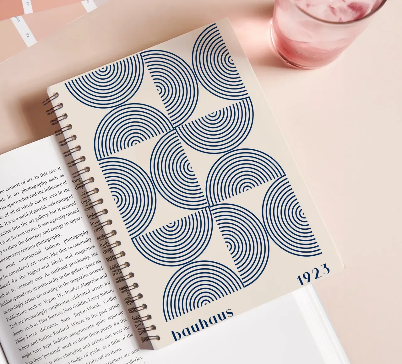 Bauhaus circle pattern 1923 - Geometric wall art spiral notebook by Whole©