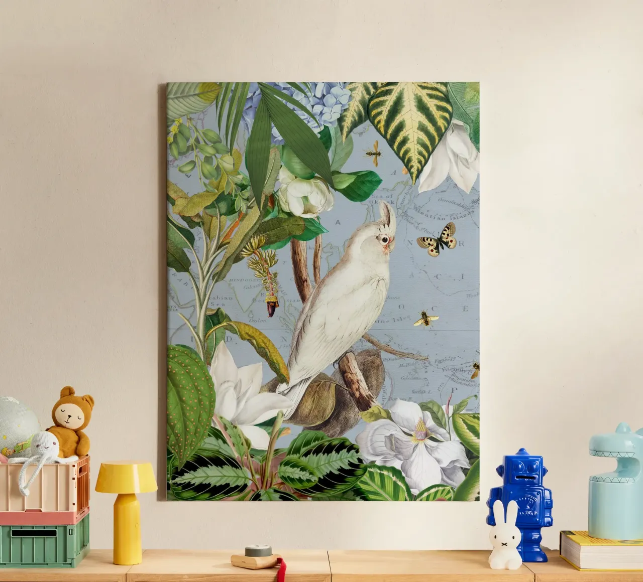 Cacatua bianchi Vita selvatica tropicale esotica della giungla 3 tela con Cornice a cassetta da Vintage World - Uta Naumann