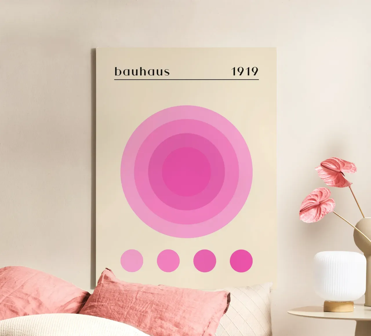 Bauhaus 1919 - Roze cirkels, modern ontwerp canvas met Baklijst van Whole©