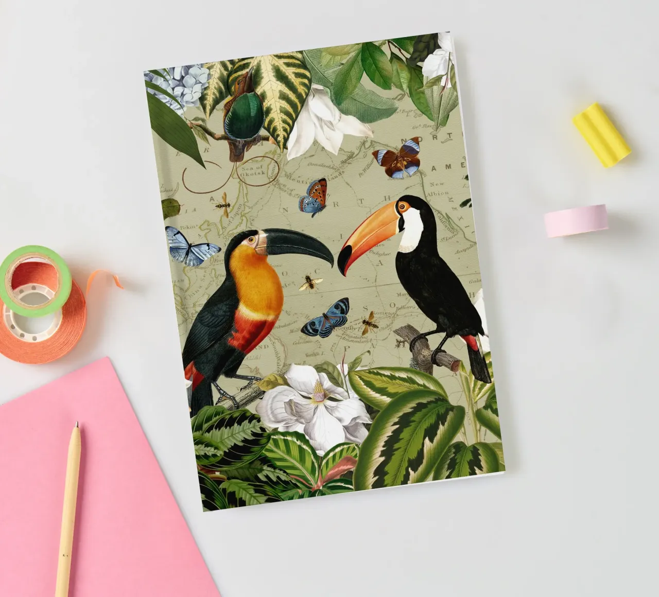 Tropical Toucans And Butterflies in Exotic Jungle notebook by Vintage World - Uta Naumann