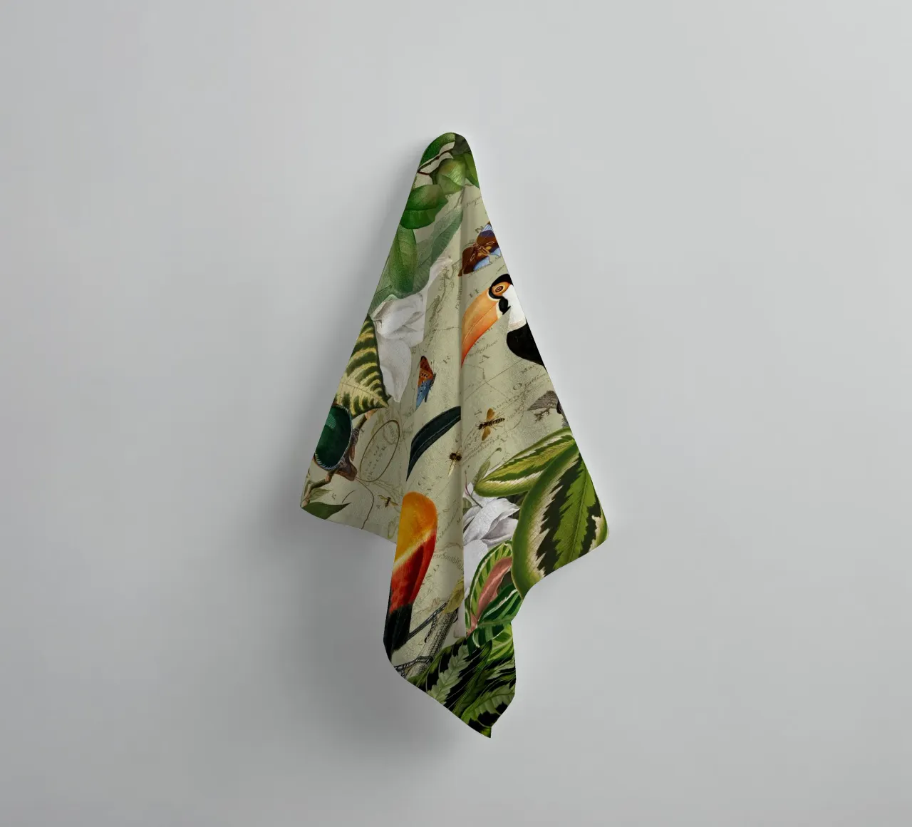 Tropical Toucans And Butterflies in Exotic Jungle towel by Vintage World - Uta Naumann