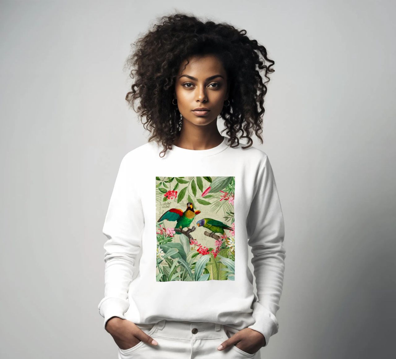 Perroquets exotiques colorés et nostalgiques dans une jungle tropicale 2 sweat de Vintage World - Uta Naumann