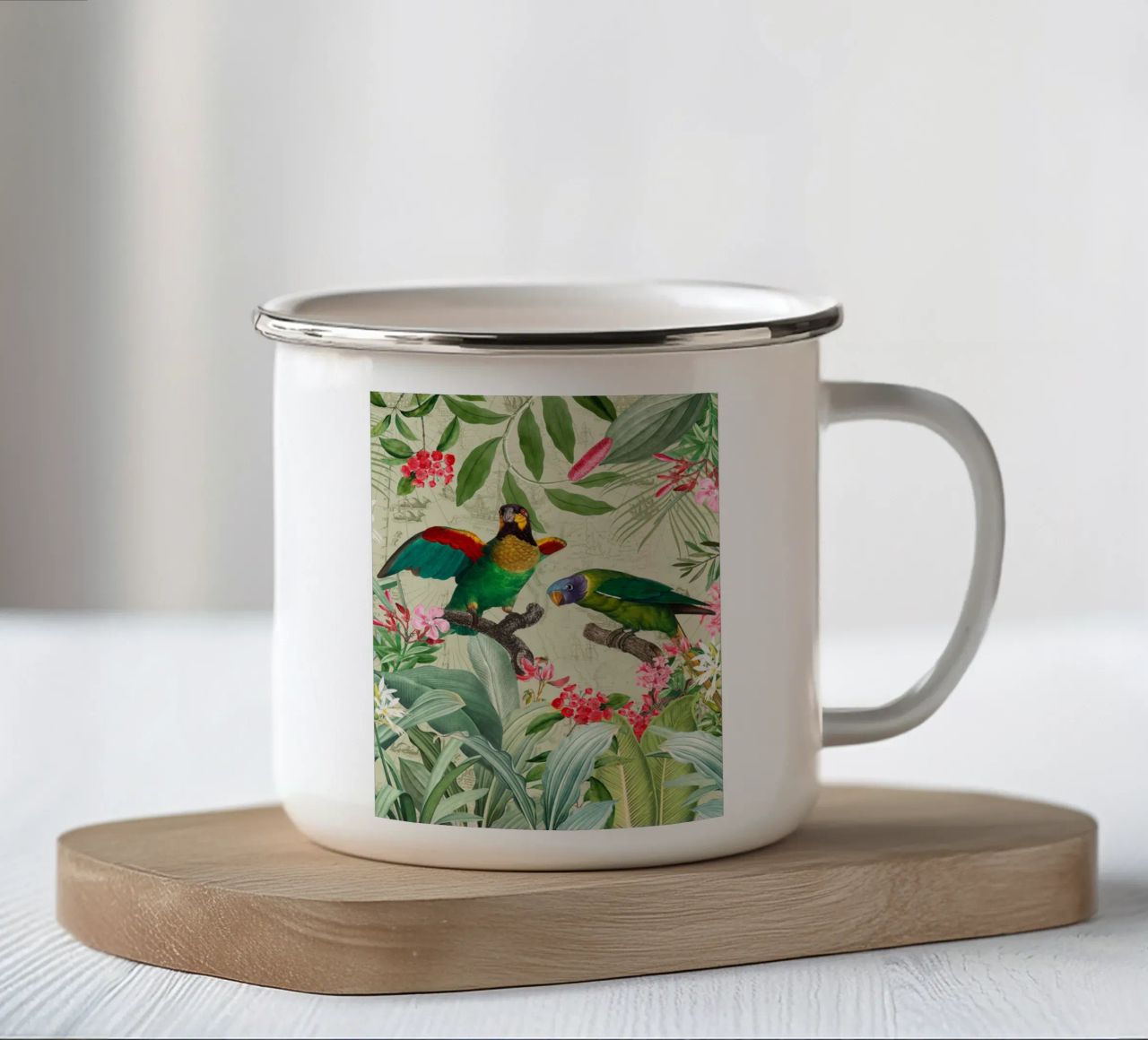 Perroquets exotiques colorés et nostalgiques dans une jungle tropicale 2 mug en émail de Vintage World - Uta Naumann