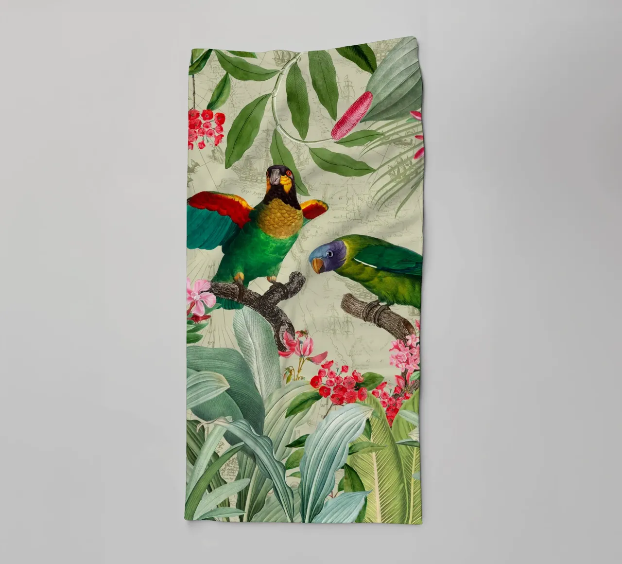 Pappagalli esotici colorati e nostalgici in una giungla tropicale 2 asciugamano da bagno da Vintage World - Uta Naumann