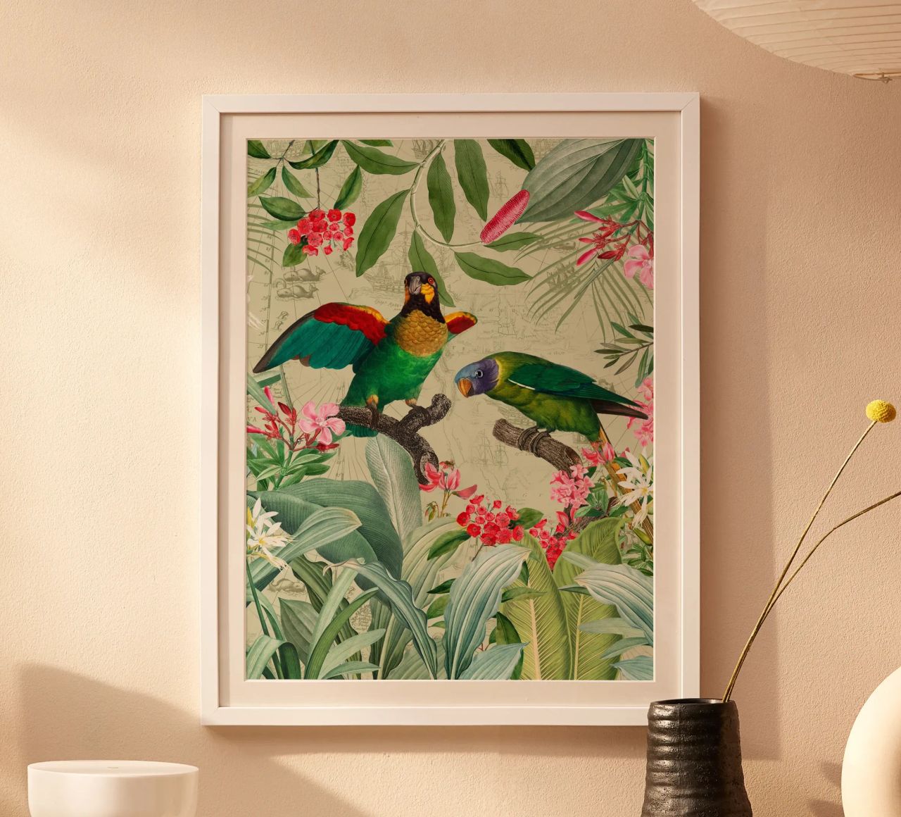 Perroquets exotiques colorés et nostalgiques dans une jungle tropicale 2 poster de Vintage World - Uta Naumann