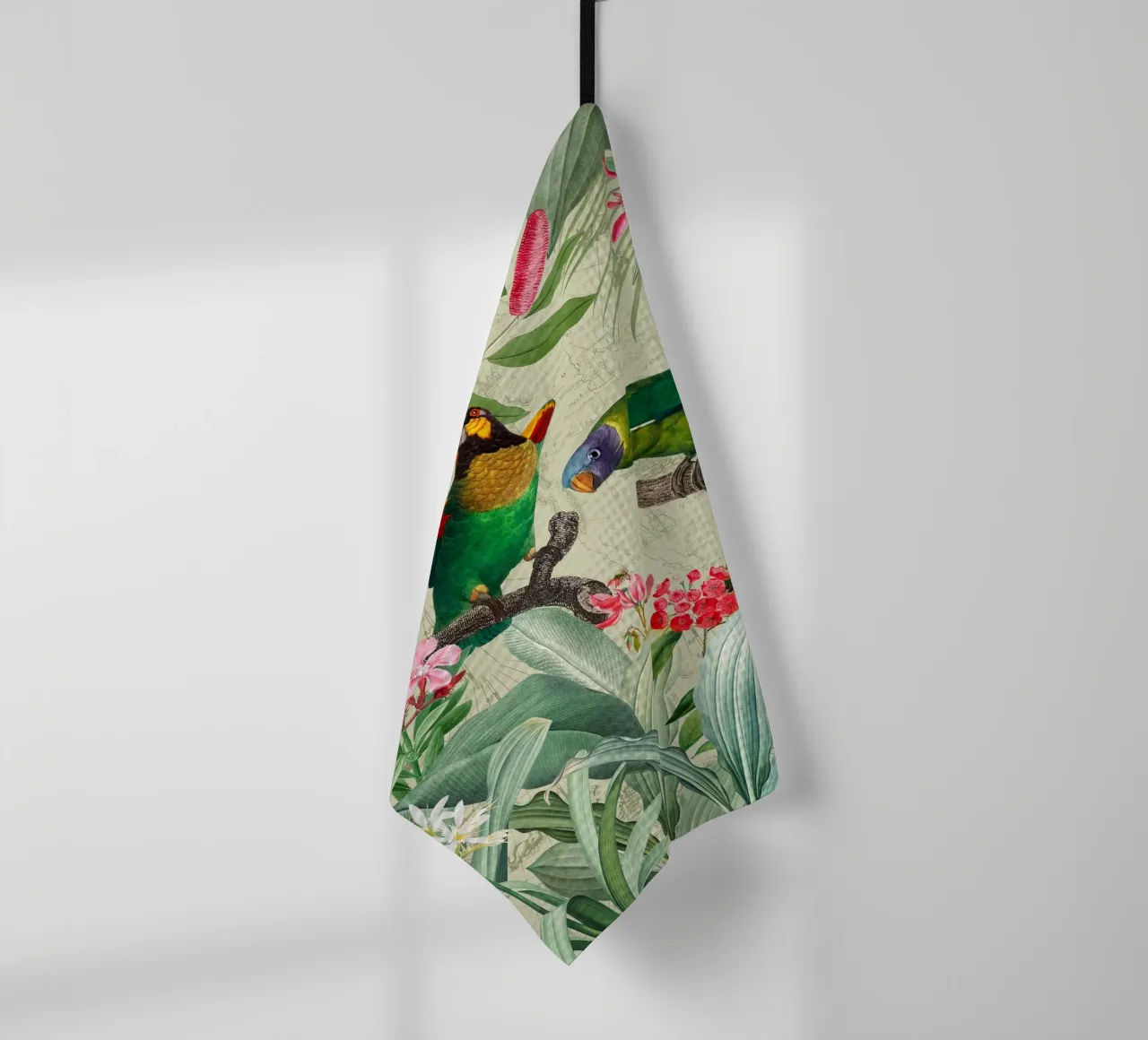 Pappagalli esotici colorati e nostalgici in una giungla tropicale 2 canovaccio da cucina da Vintage World - Uta Naumann