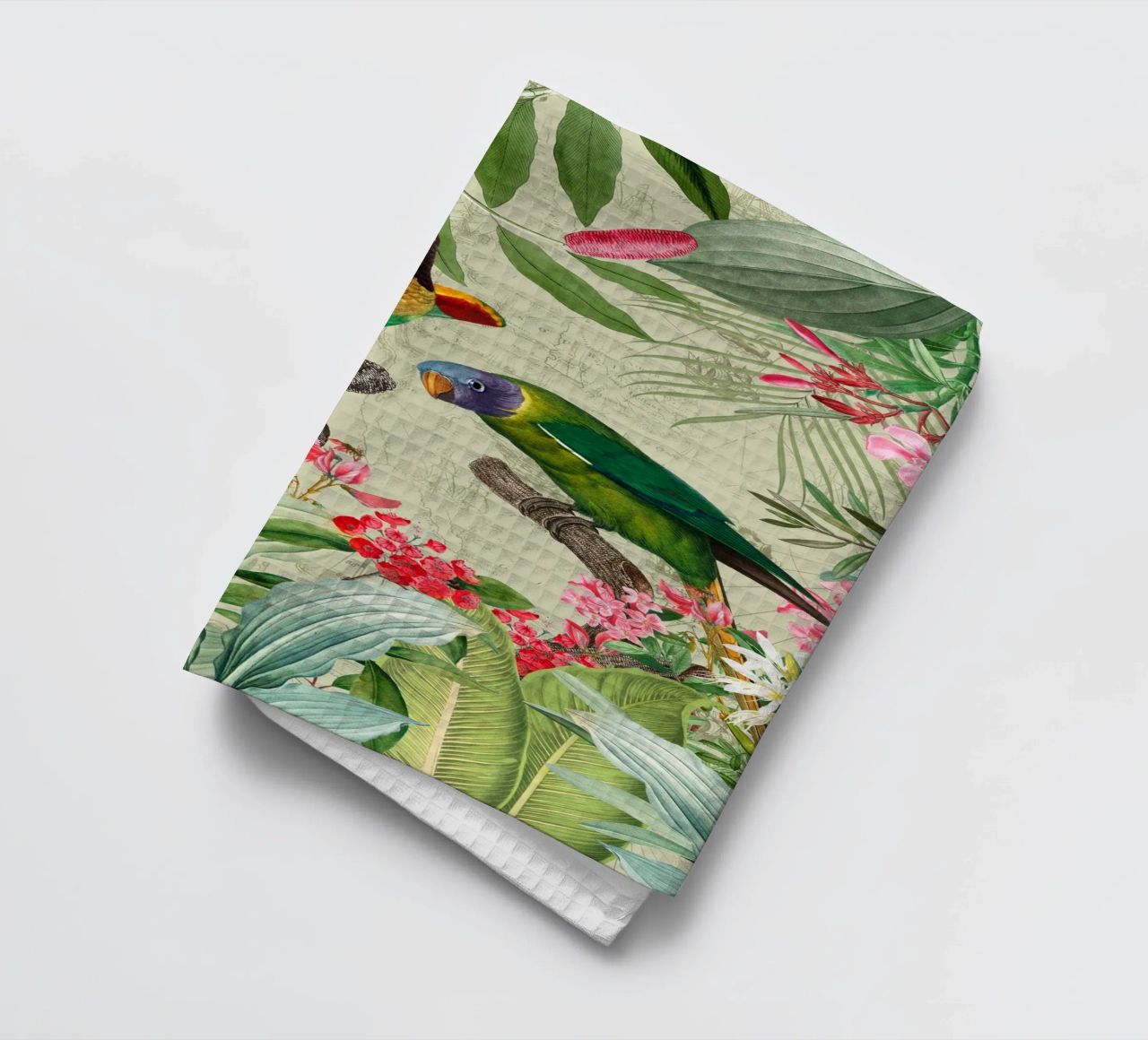 Perroquets exotiques colorés et nostalgiques dans une jungle tropicale 2 torchon de Vintage World - Uta Naumann