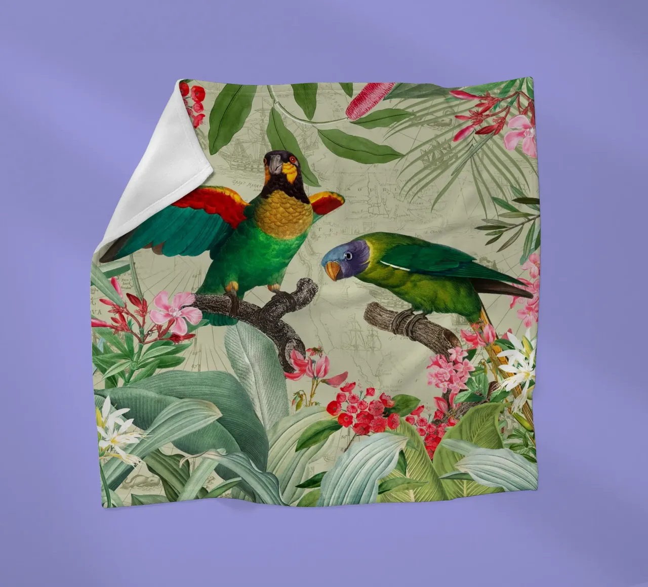 Pappagalli esotici colorati e nostalgici in una giungla tropicale 2 coperta in pile da Vintage World - Uta Naumann