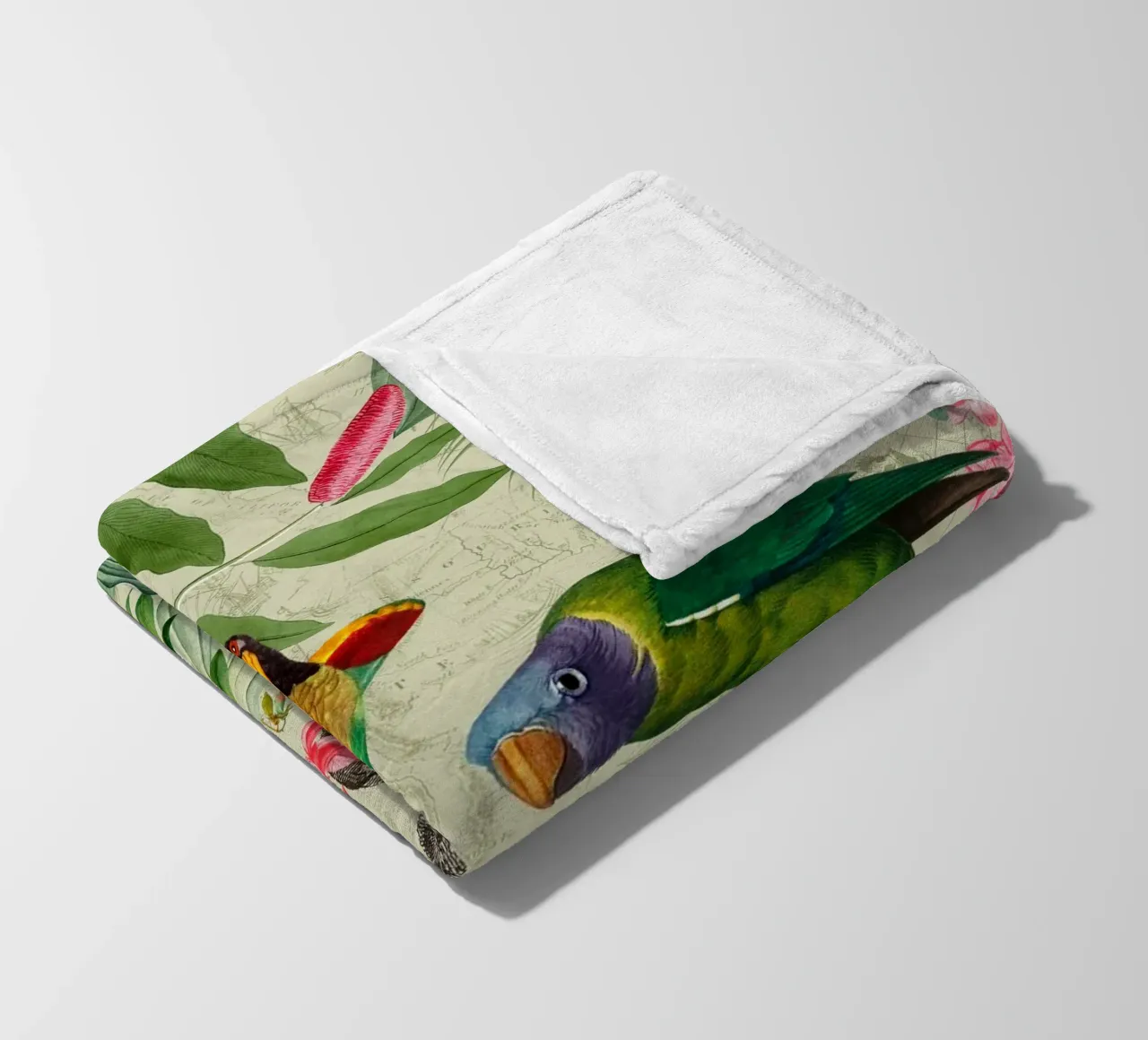 Pappagalli esotici colorati e nostalgici in una giungla tropicale 2 coperta in pile da Vintage World - Uta Naumann