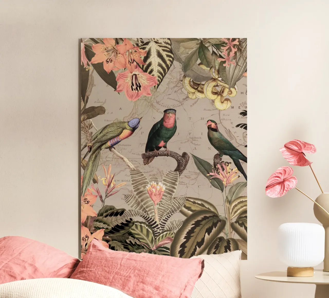 Exotische Vögel Leben im Dschungel Alu-Dibond von Vintage World - Uta Naumann