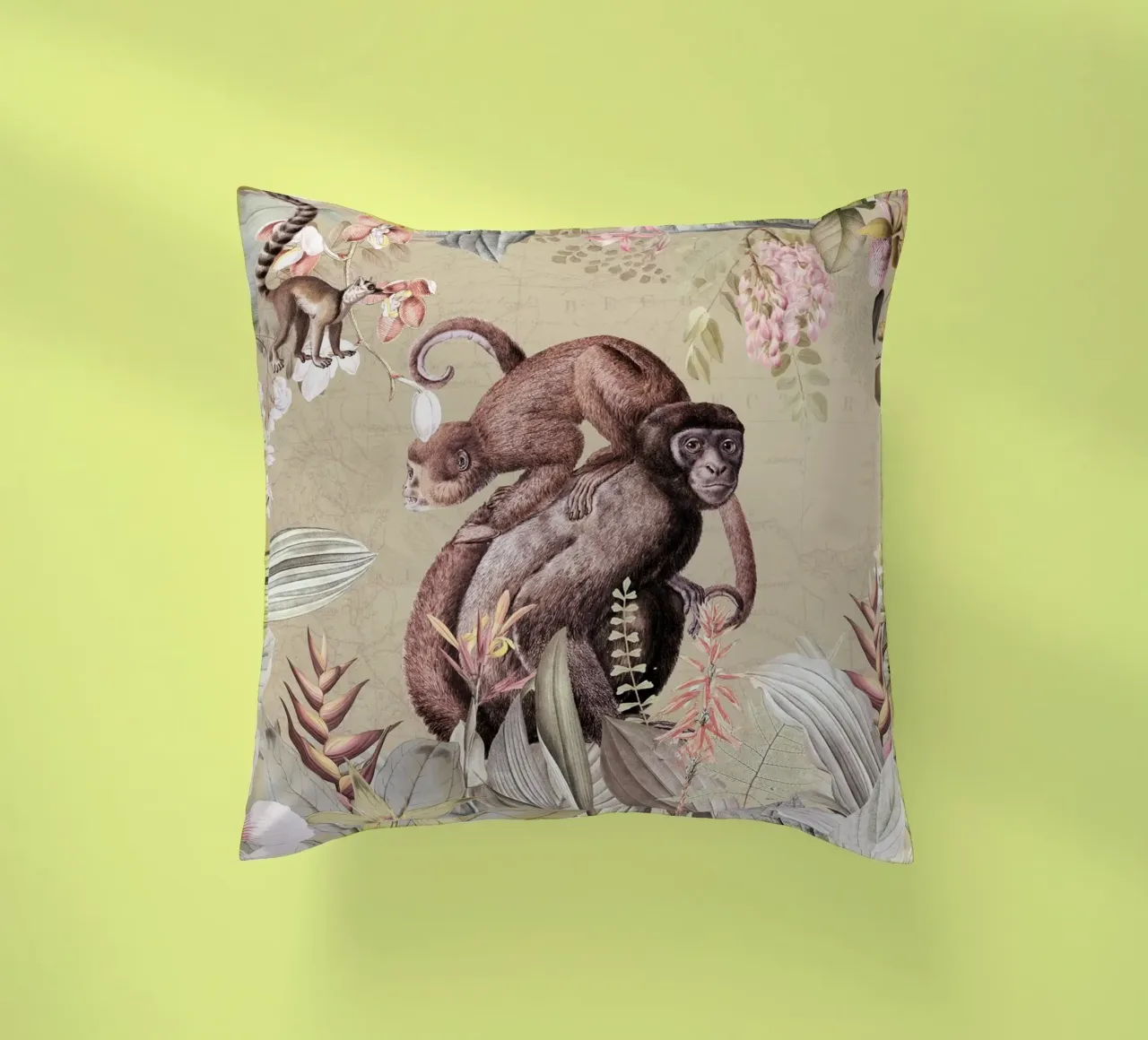 Scimmie esotiche felici in una giungla tropicale cuscino da Vintage World - Uta Naumann