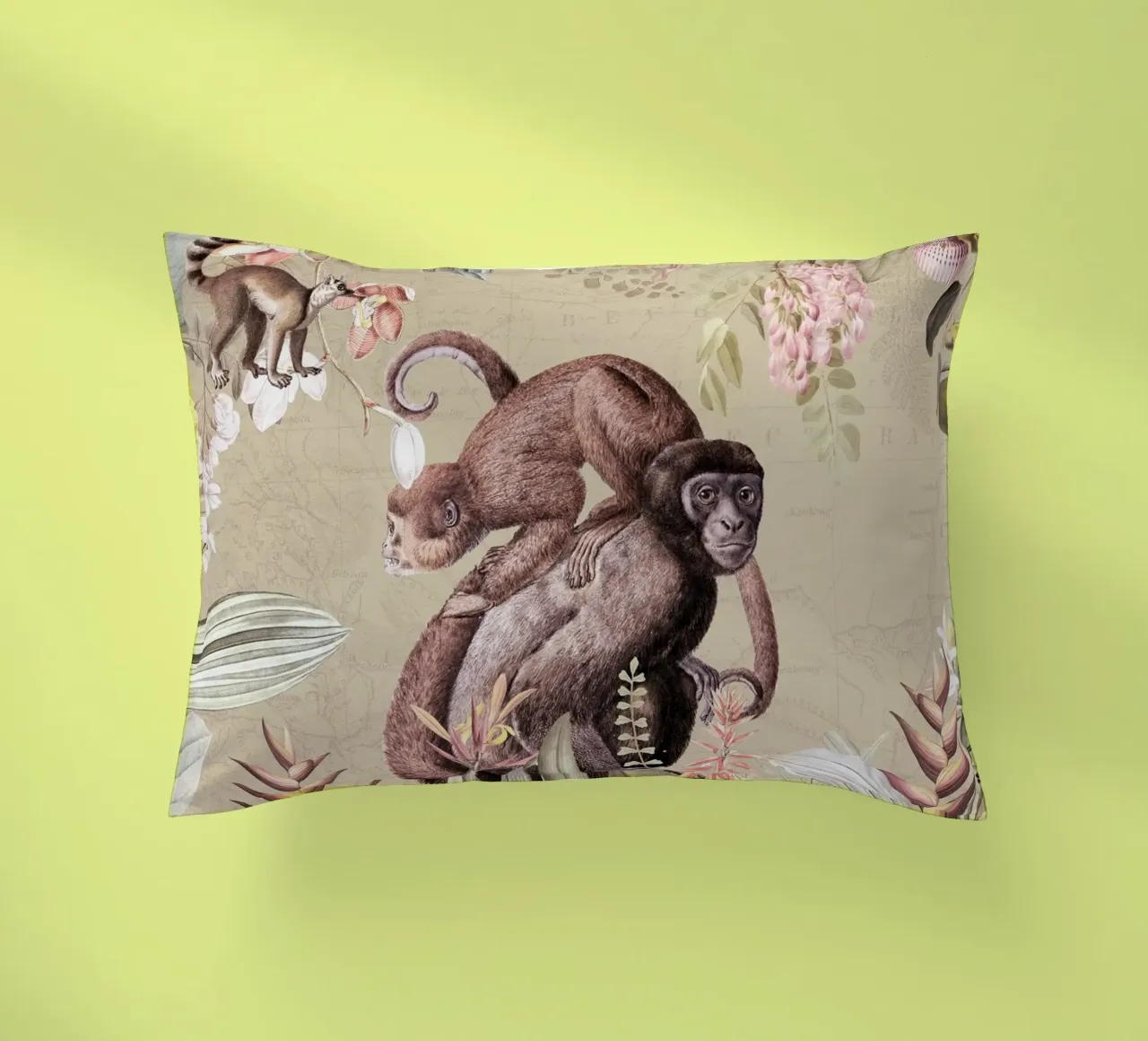 Scimmie esotiche felici in una giungla tropicale cuscino da Vintage World - Uta Naumann