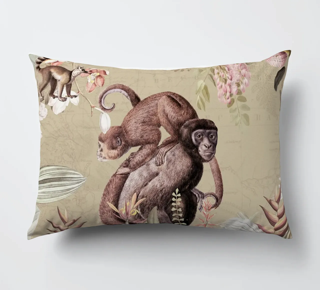 Scimmie esotiche felici in una giungla tropicale cuscino da Vintage World - Uta Naumann