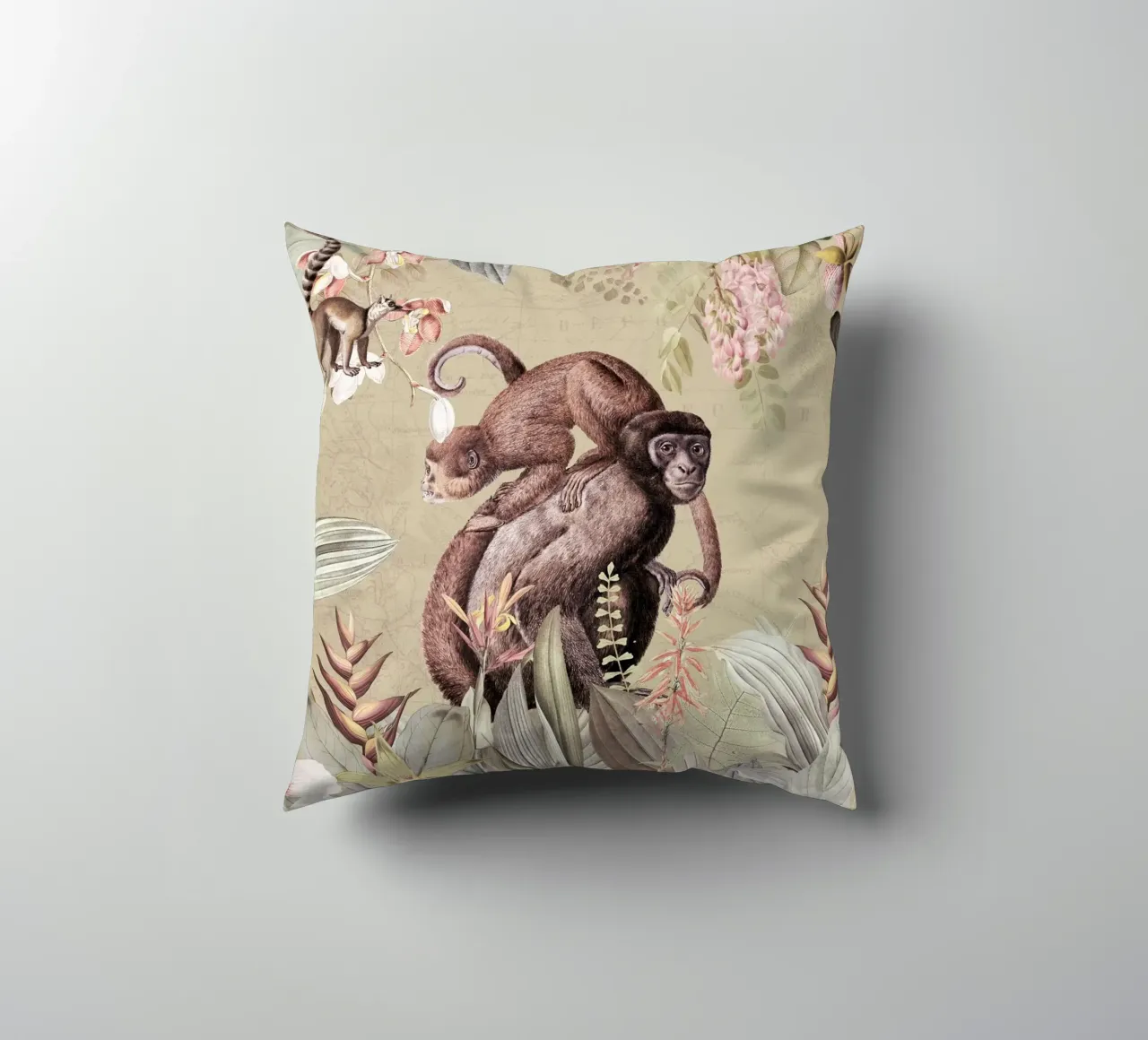 Scimmie esotiche felici in una giungla tropicale cuscino da Vintage World - Uta Naumann