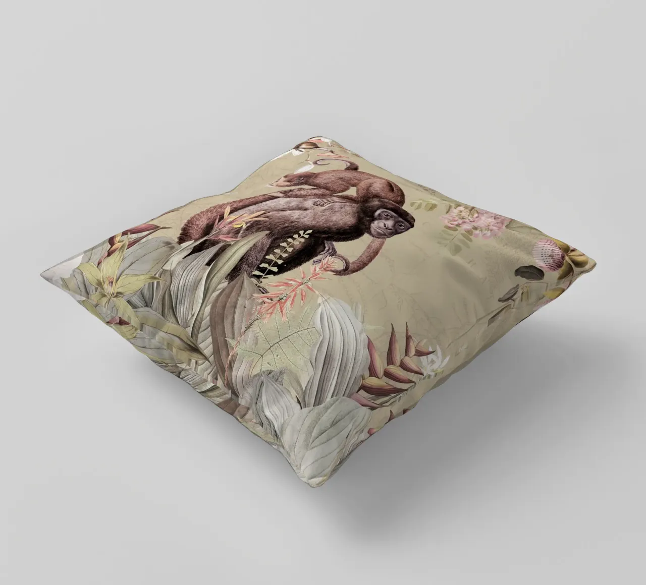 Scimmie esotiche felici in una giungla tropicale cuscino da Vintage World - Uta Naumann