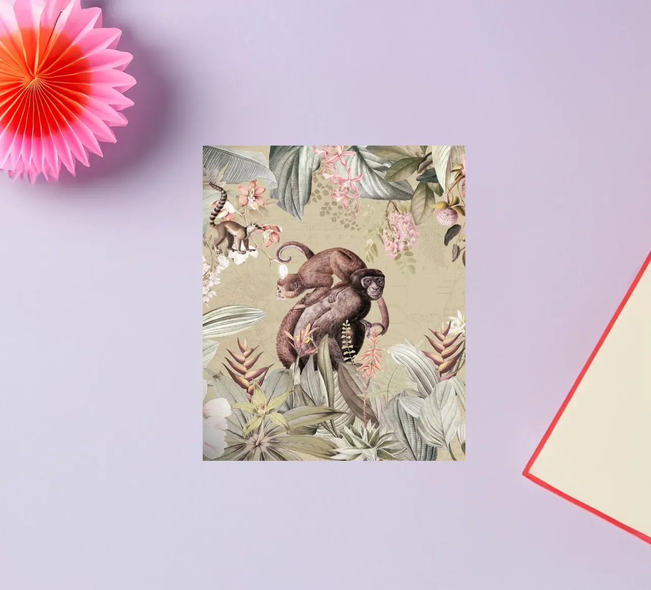 Scimmie esotiche felici in una giungla tropicale adesivo da Vintage World - Uta Naumann