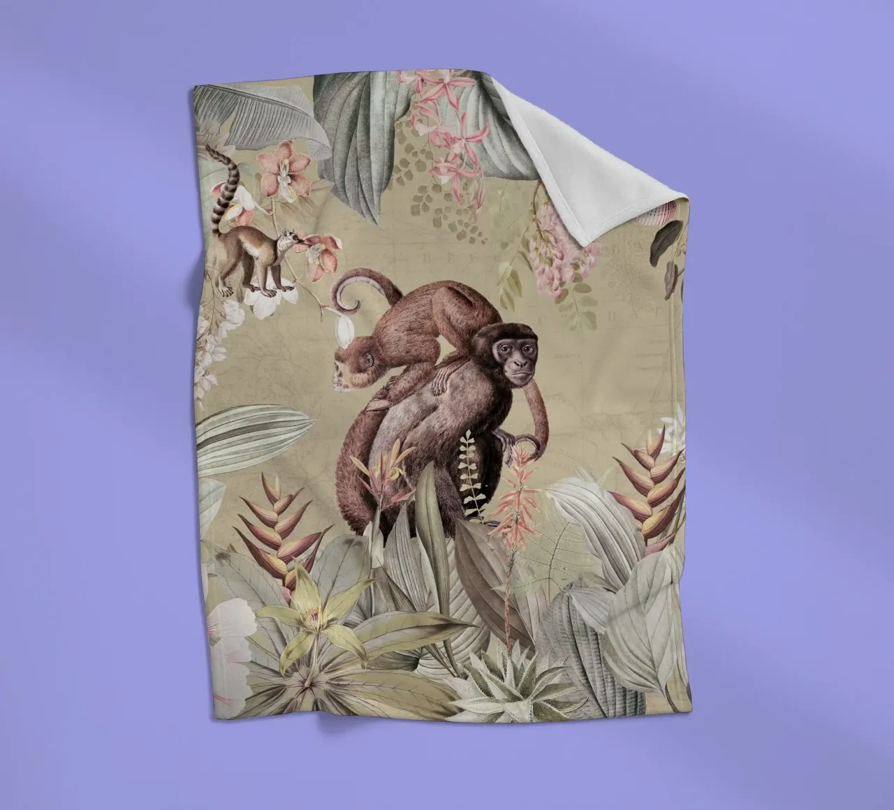 Scimmie esotiche felici in una giungla tropicale coperta in pile da Vintage World - Uta Naumann