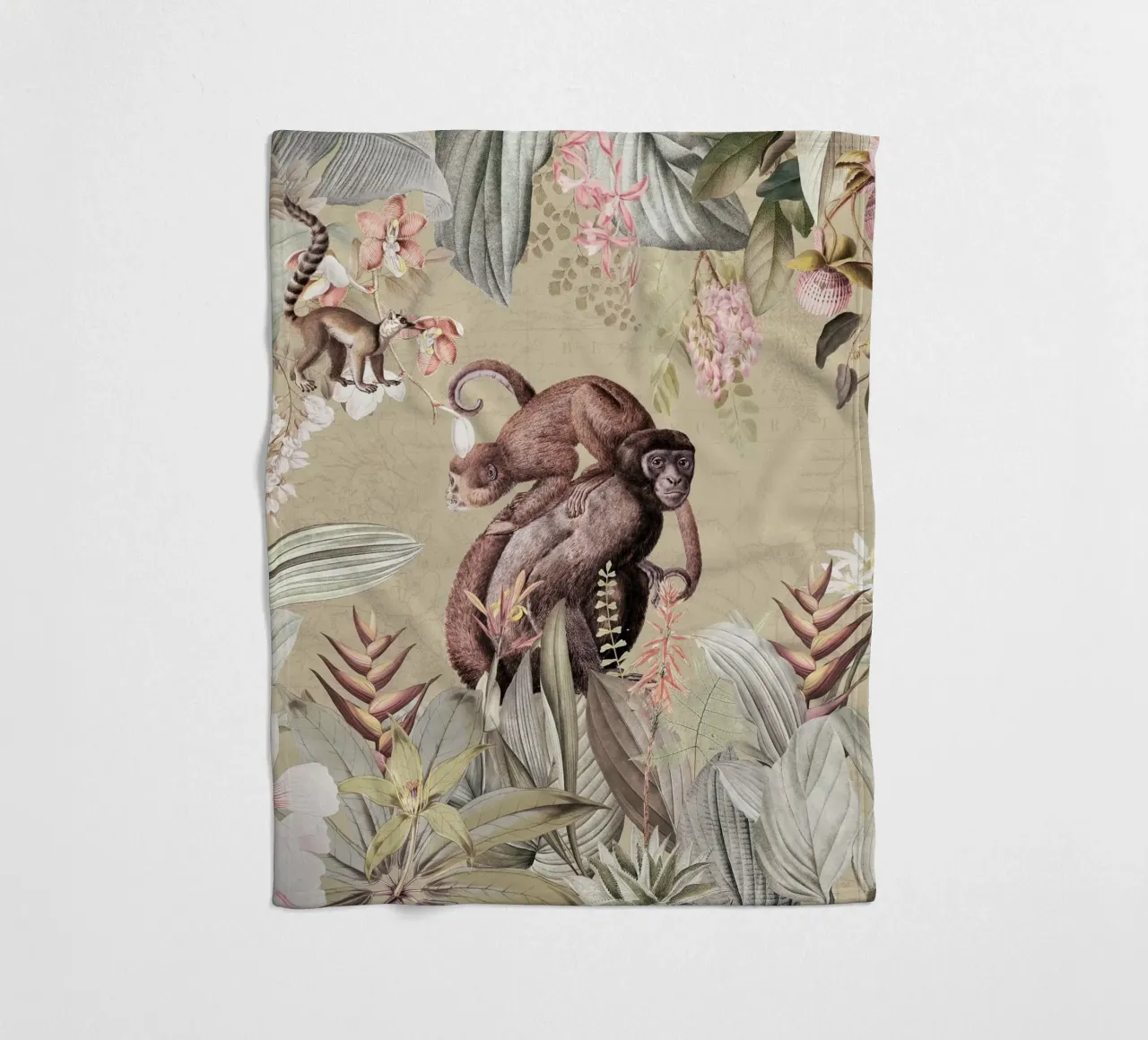 Scimmie esotiche felici in una giungla tropicale coperta in pile da Vintage World - Uta Naumann