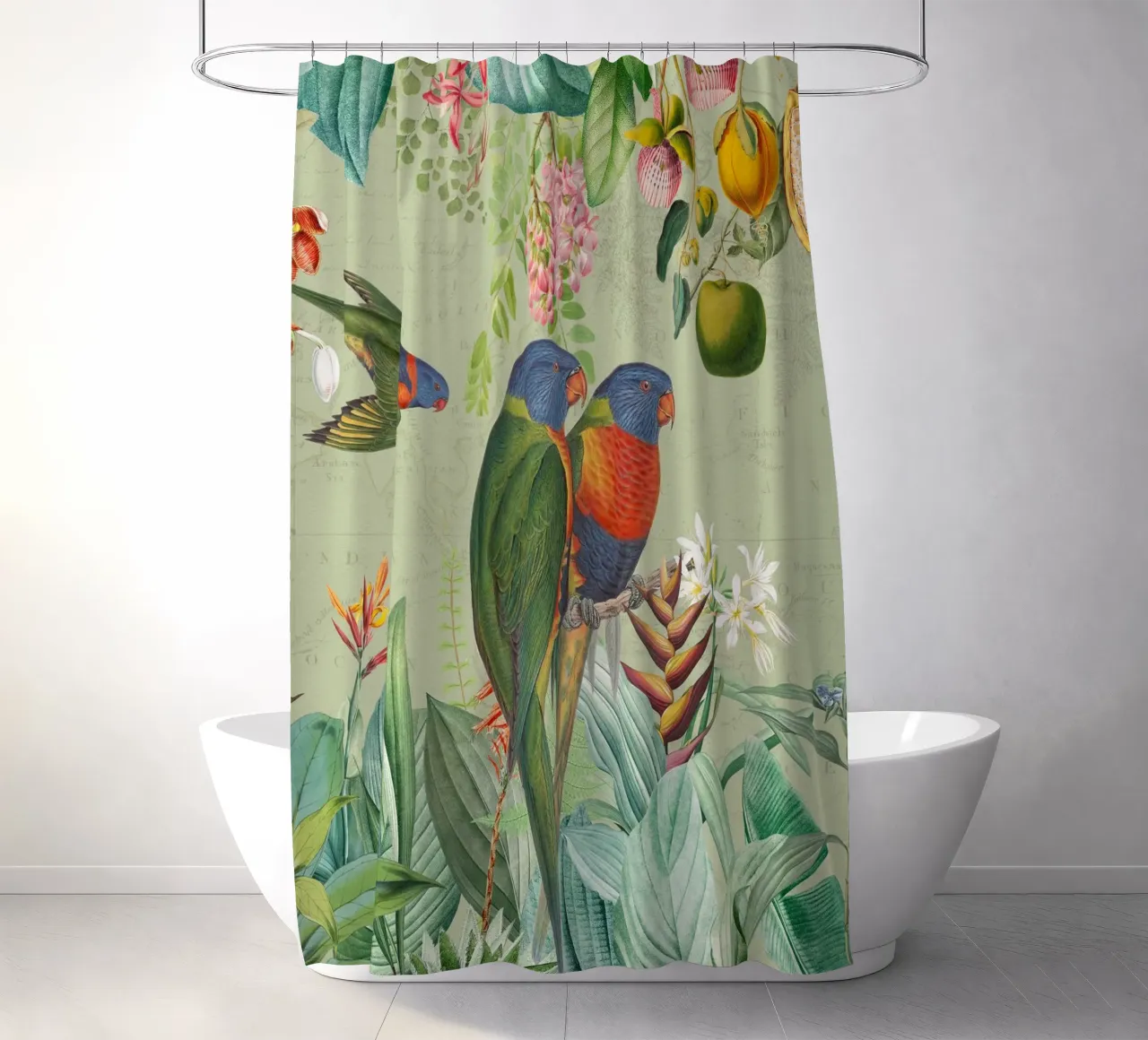 Pavoni colorati nella giungla tropicale tenda da doccia da Vintage World - Uta Naumann