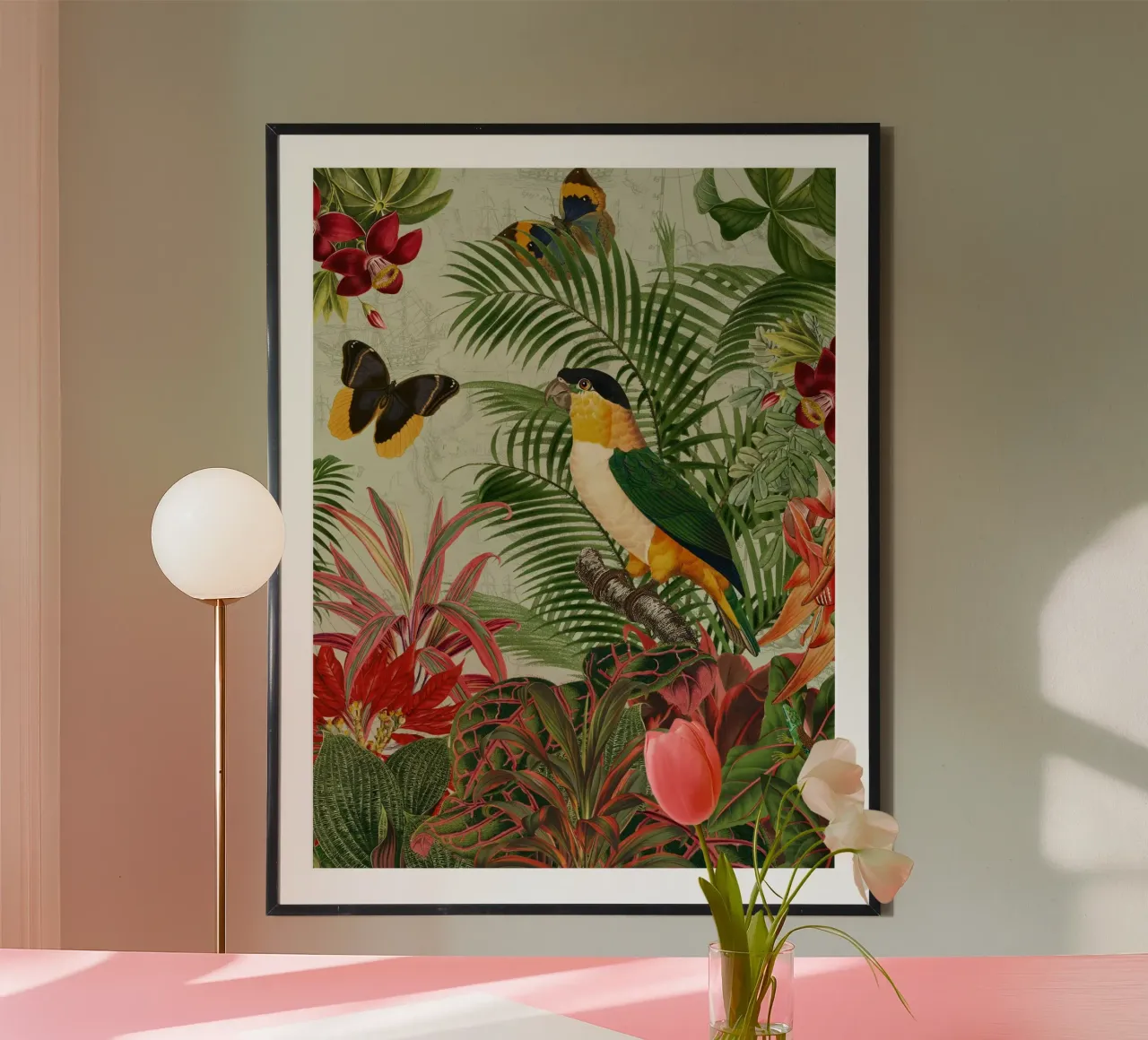 Vita esotica nella giungla poster con telaio in legno da Vintage World - Uta Naumann