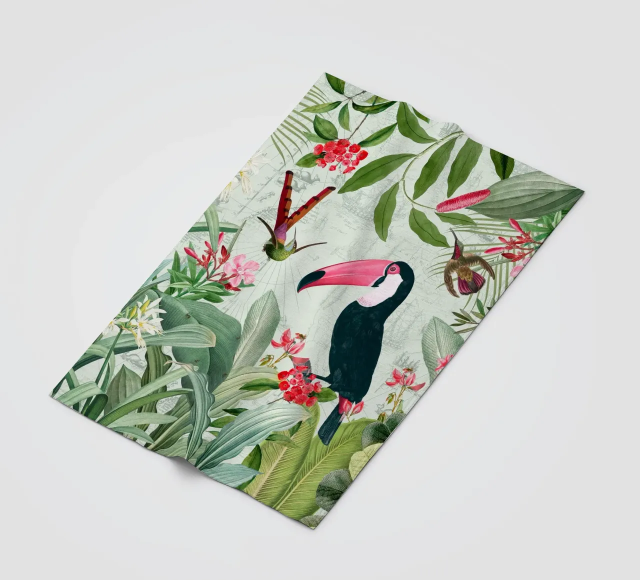 Tucano esotico nostalgico e colibrì nella giungla coperta in pile da Vintage World - Uta Naumann