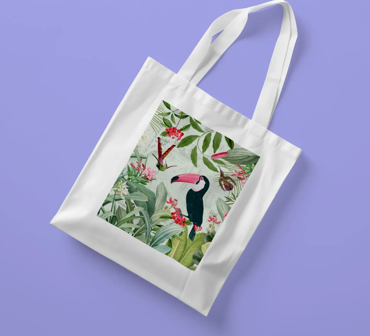 Tucano esotico nostalgico e colibrì nella giungla borsa in juta da Vintage World - Uta Naumann