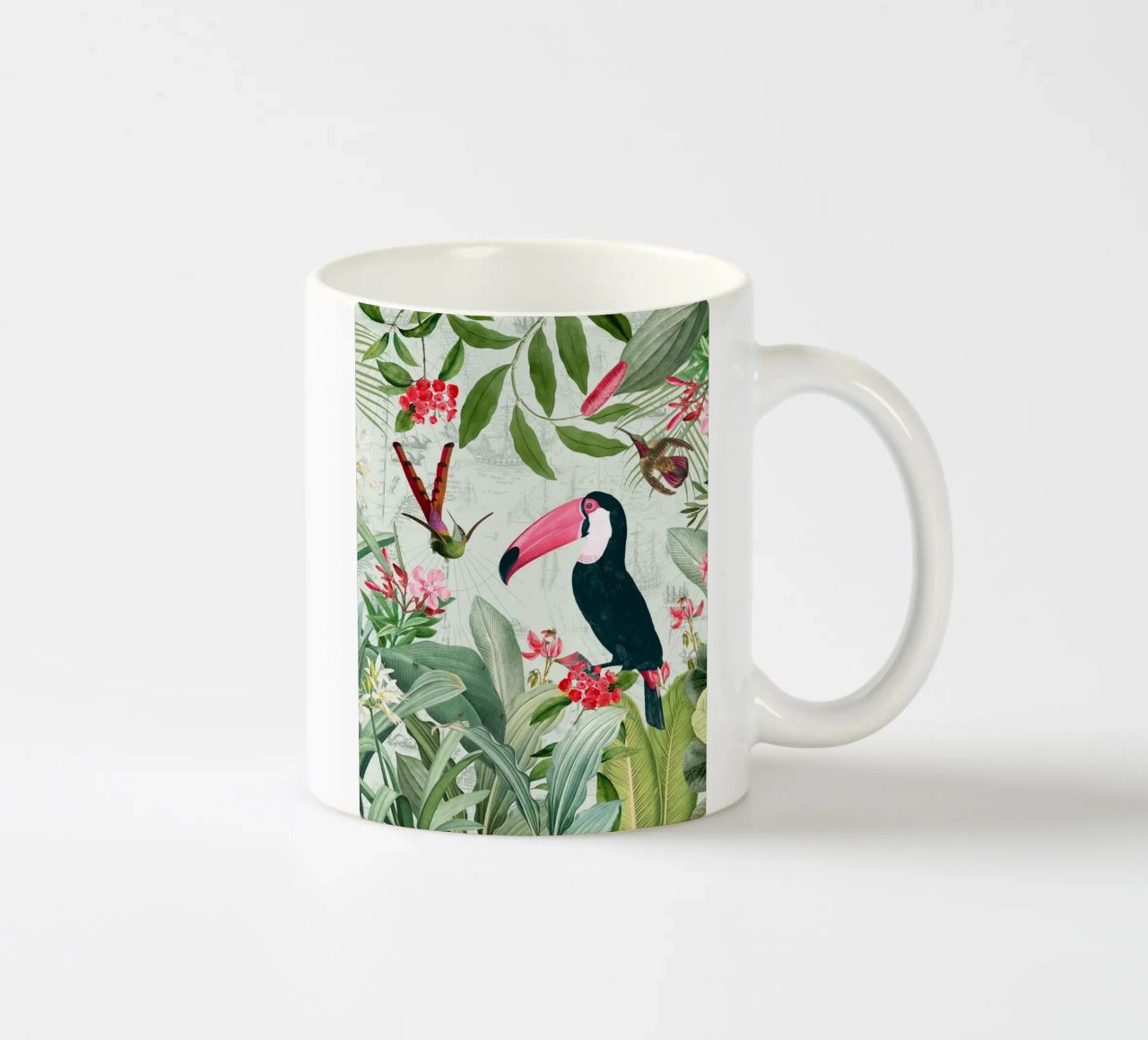 Tucano esotico nostalgico e colibrì nella giungla tazza in ceramica da Vintage World - Uta Naumann