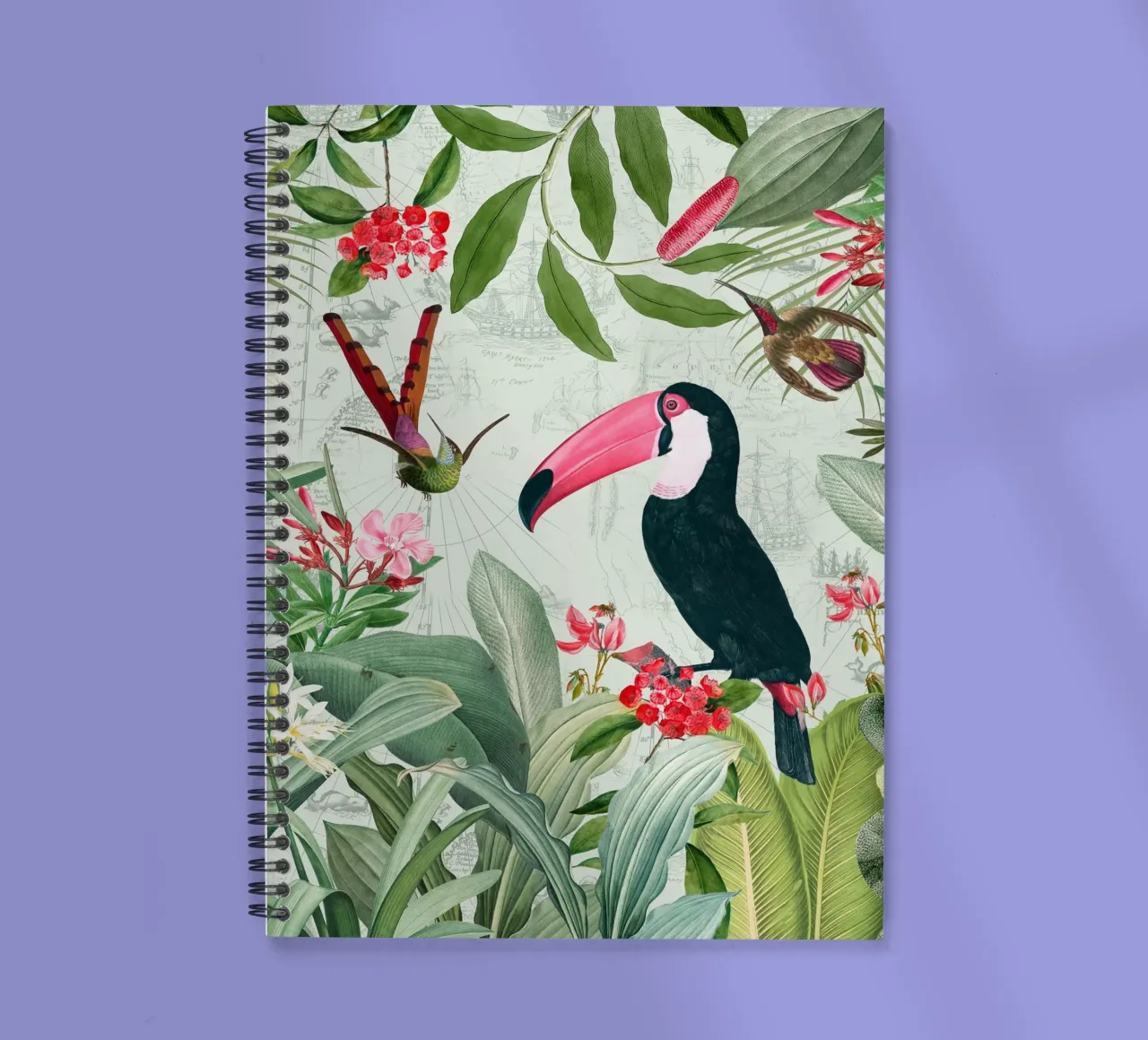 Nostalgic Exotic Toucan And Hummingbirds in a Jungle spiral notebook by Vintage World - Uta Naumann