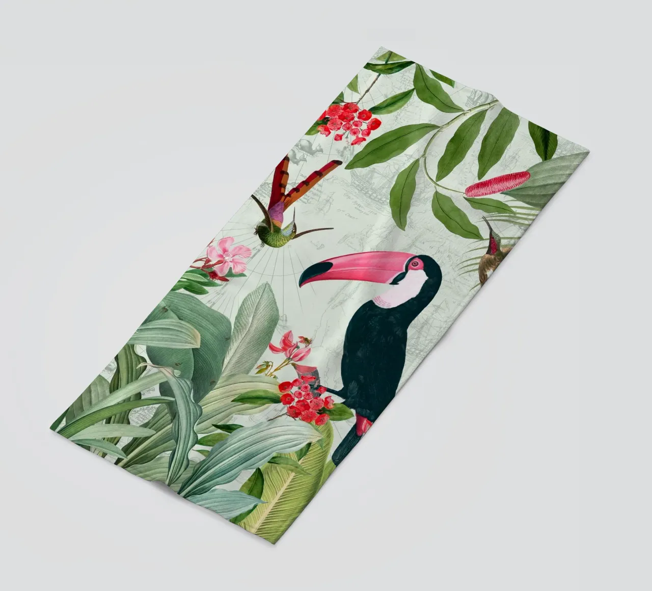 Tucano esotico nostalgico e colibrì nella giungla telo mare da Vintage World - Uta Naumann