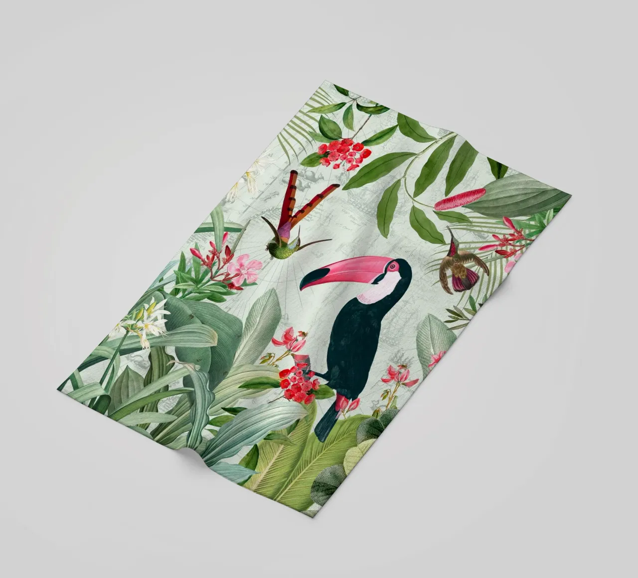 Tucano esotico nostalgico e colibrì nella giungla telo mare da Vintage World - Uta Naumann