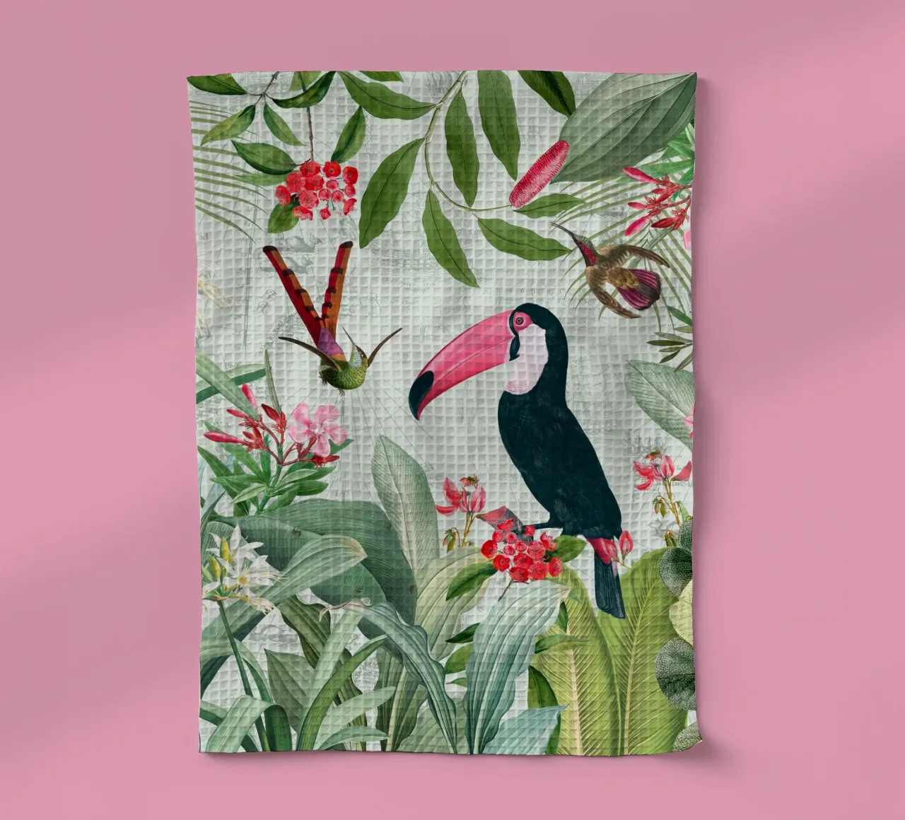 Nostálgico tucán exótico y colibríes en una jungla paño de cocina de Vintage World - Uta Naumann