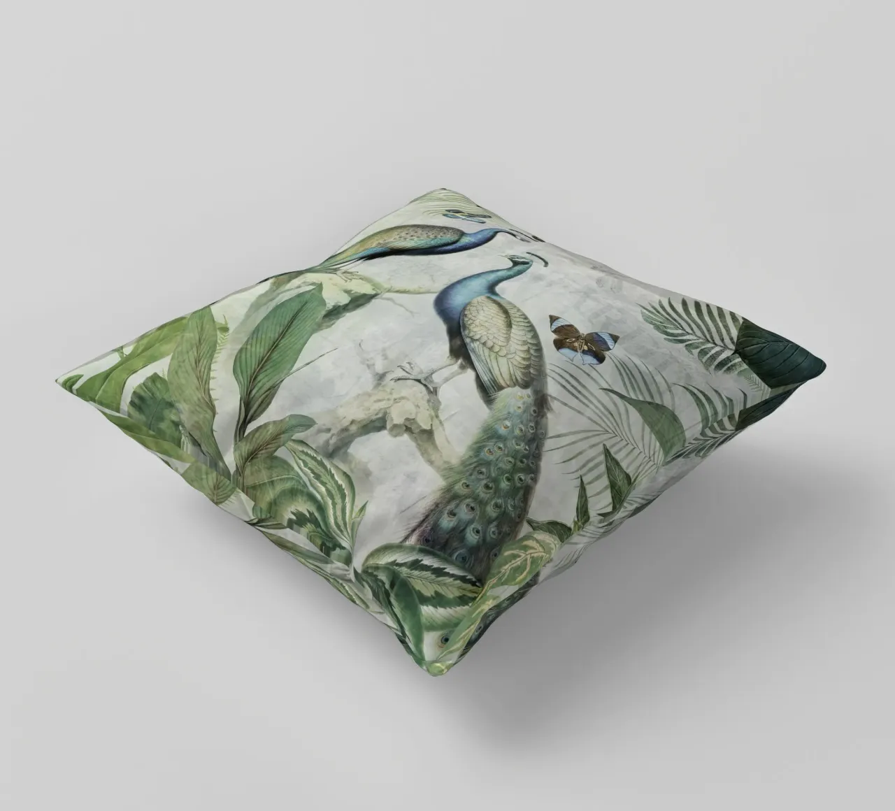 Pavoni blu esotici Uccelli Giungla Paesaggio 1 cuscino da Vintage World - Uta Naumann