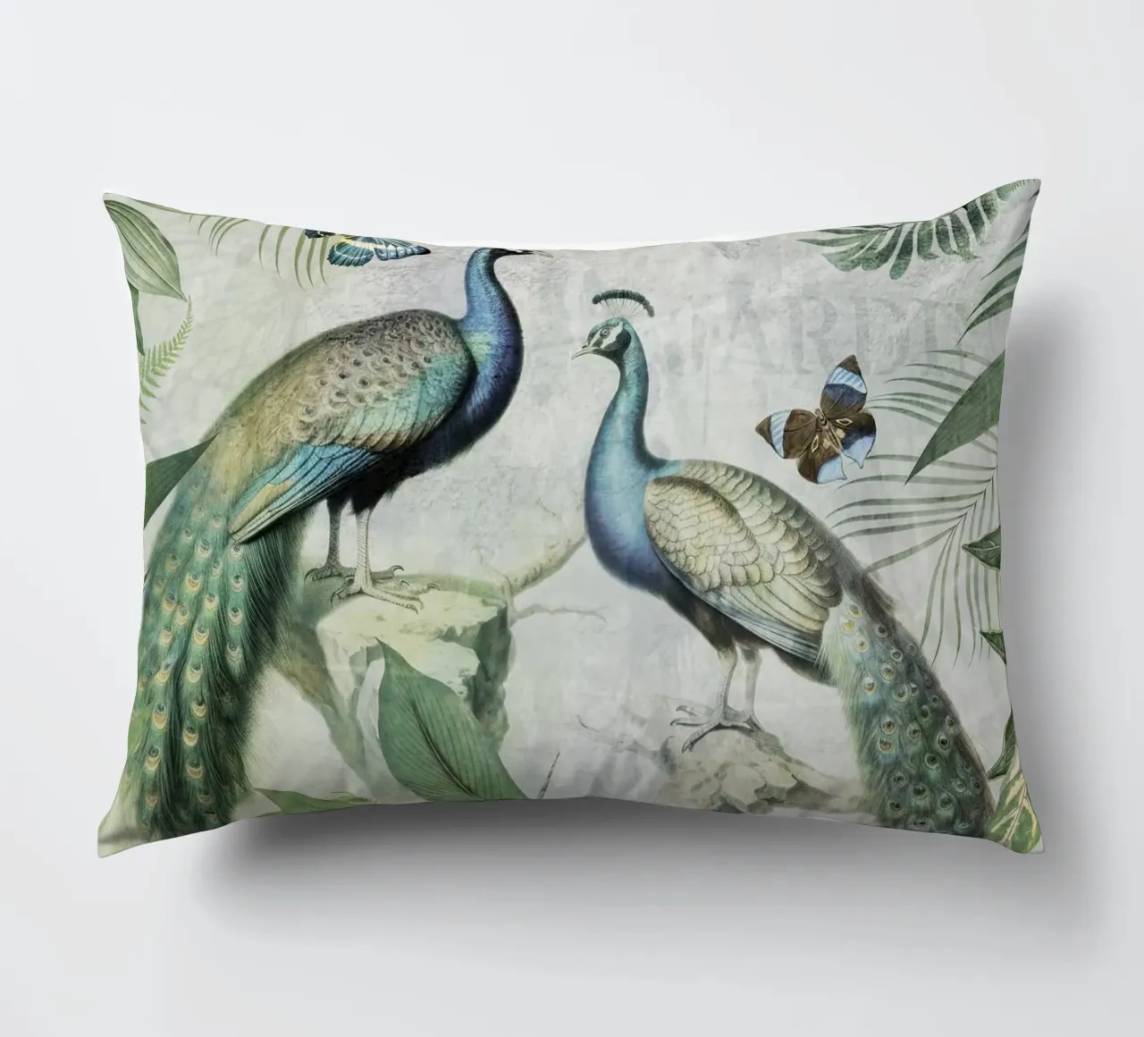 Pavoni blu esotici Uccelli Giungla Paesaggio 1 cuscino da Vintage World - Uta Naumann
