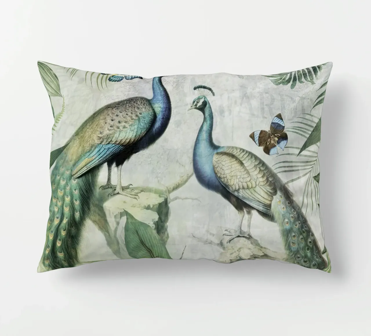Pavoni blu esotici Uccelli Giungla Paesaggio 1 cuscino da Vintage World - Uta Naumann