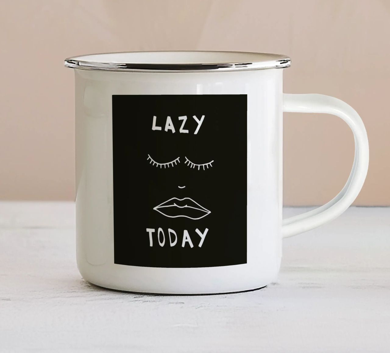 Lazy Today enamel mug by Vasare Nar