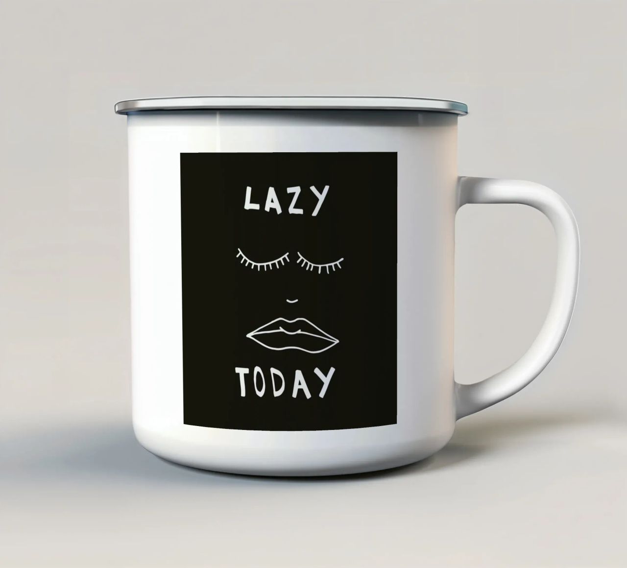 Lazy Today enamel mug by Vasare Nar