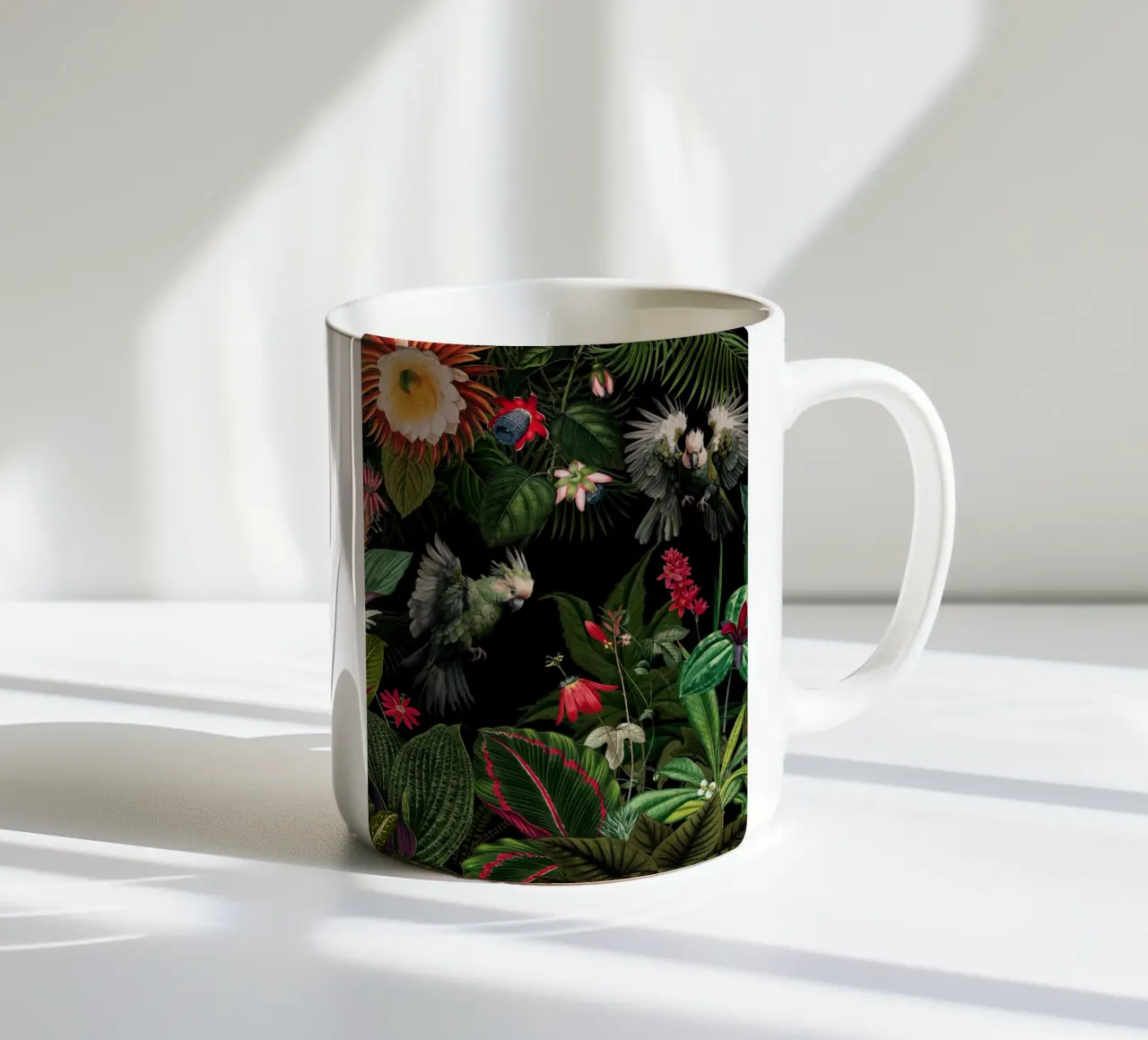 Vintage Midnight Tropical Jungle With Exotic Birds 1 ceramic mug by Vintage World - Uta Naumann