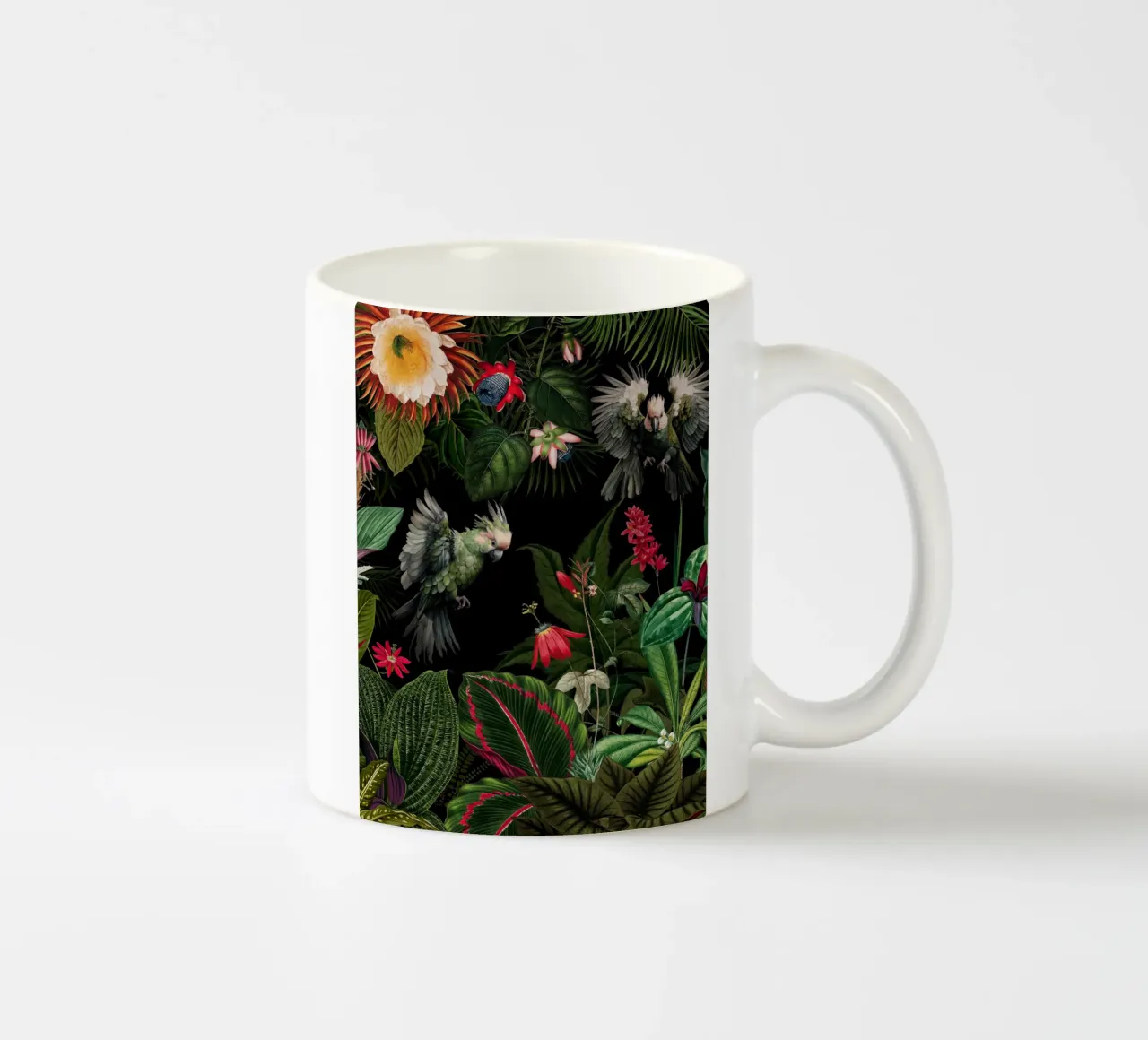 Vintage Midnight Tropical Jungle With Exotic Birds 1 ceramic mug by Vintage World - Uta Naumann