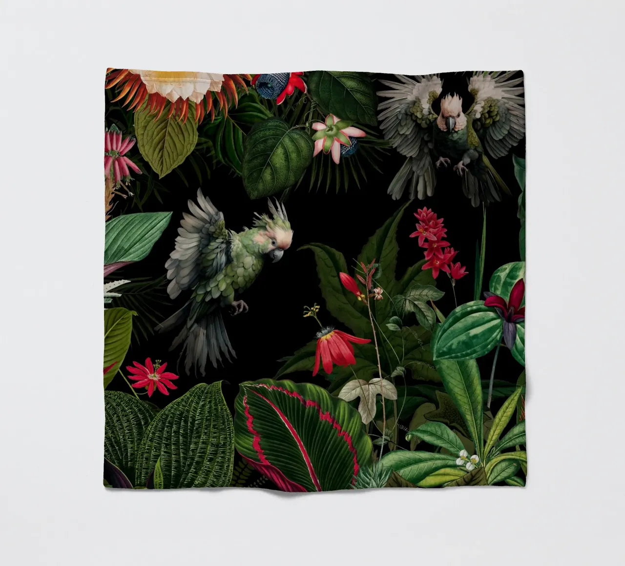 Vintage Midnight Giungla tropicale con uccelli esotici 1 coperta in pile da Vintage World - Uta Naumann