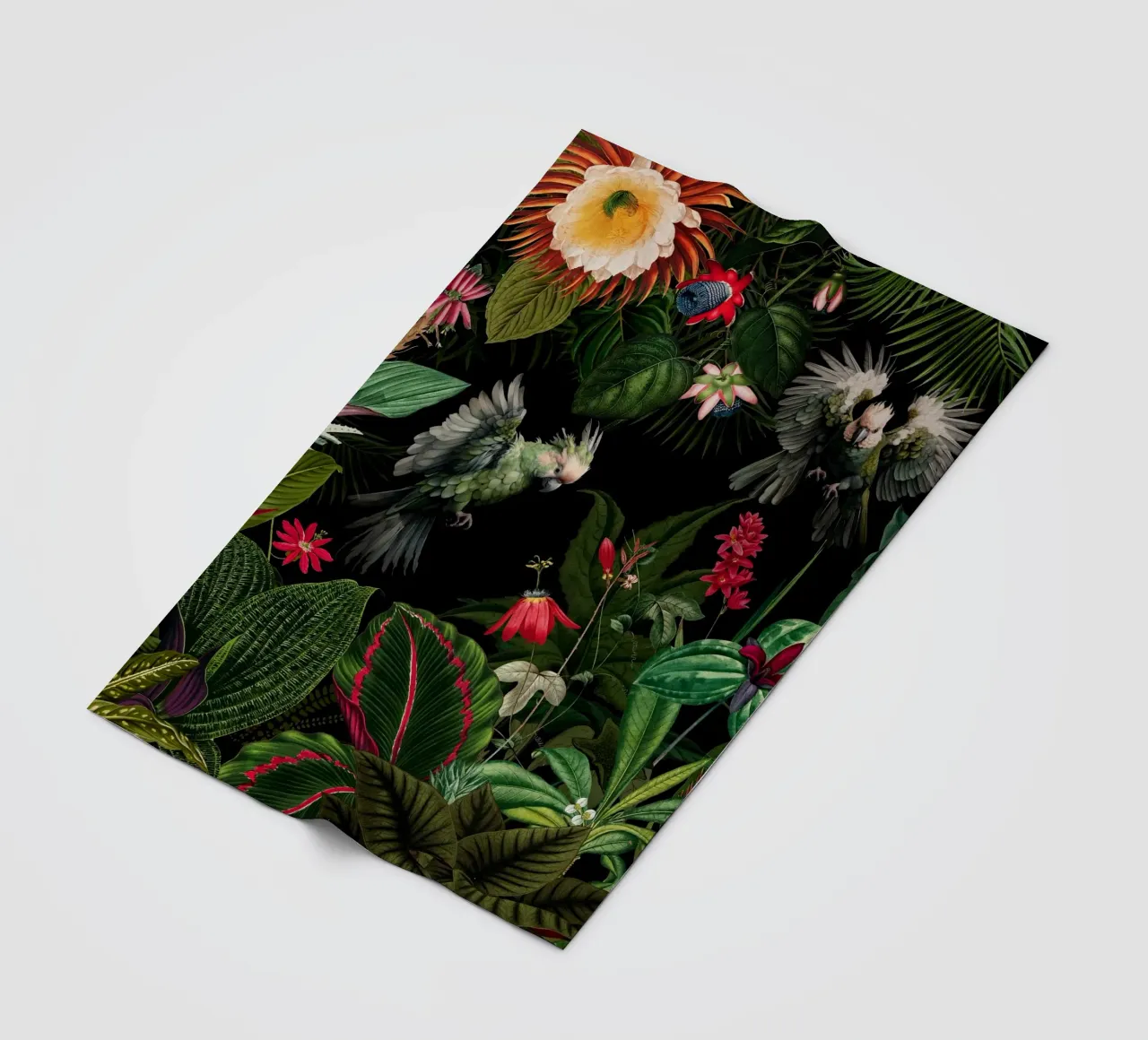 Vintage Midnight Giungla tropicale con uccelli esotici 1 coperta in pile da Vintage World - Uta Naumann
