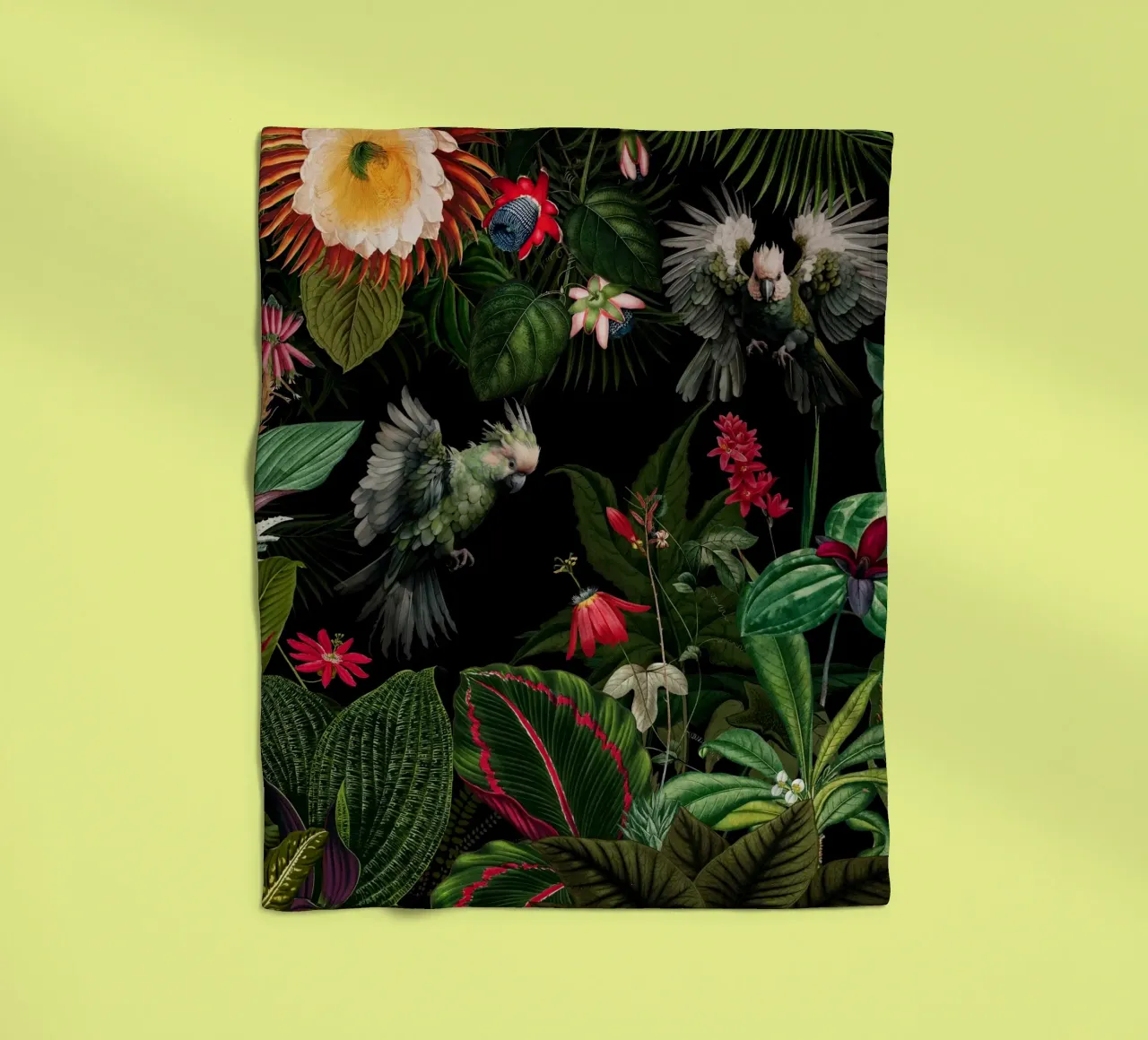 Vintage Midnight Giungla tropicale con uccelli esotici 1 coperta in pile da Vintage World - Uta Naumann