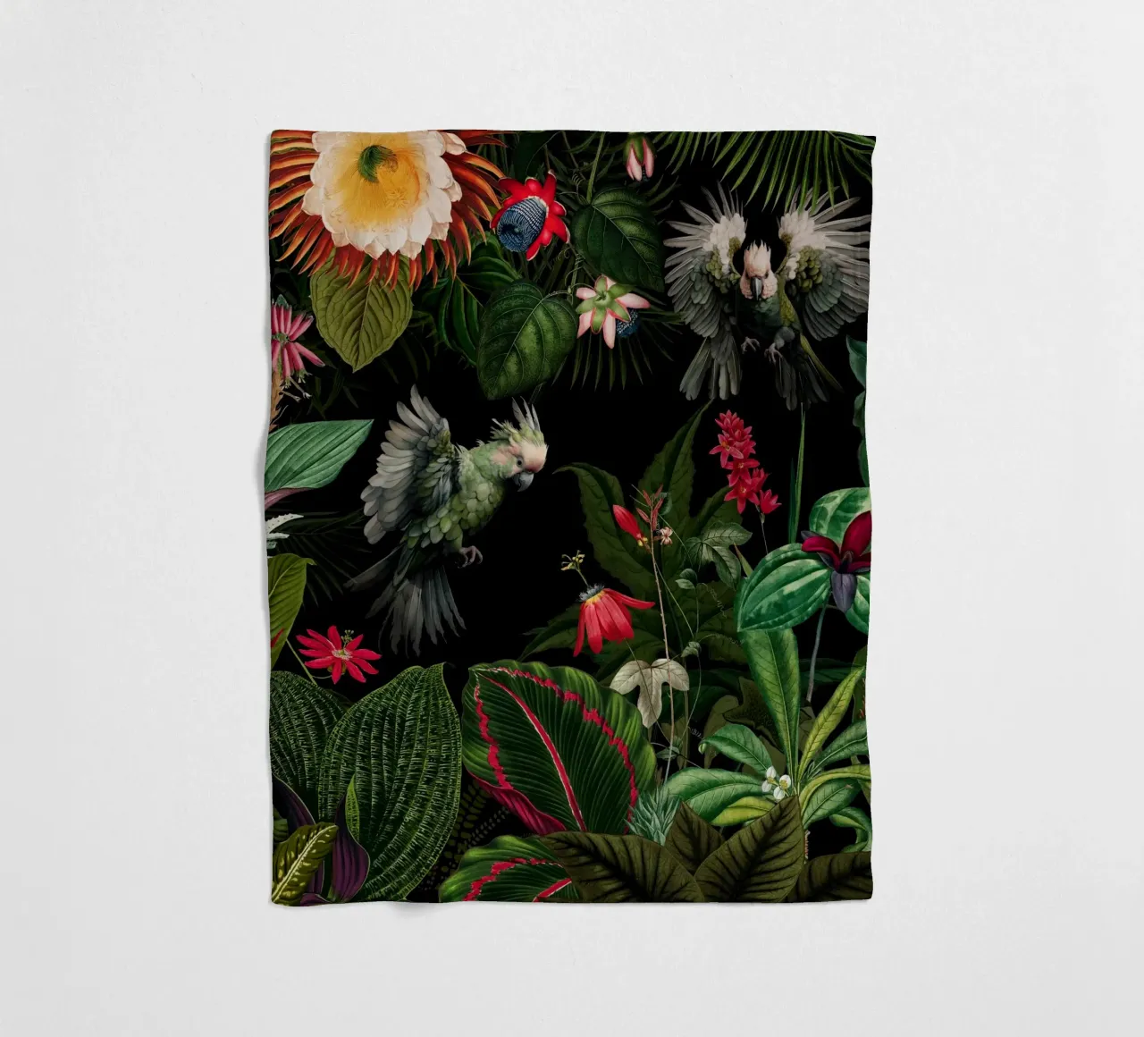 Vintage Midnight Giungla tropicale con uccelli esotici 1 coperta in pile da Vintage World - Uta Naumann