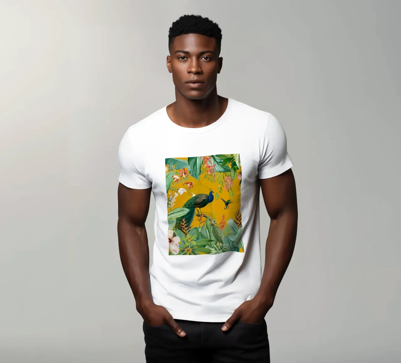 Pavoni esotici in paradiso - Giallo t-shirt da Vintage World - Uta Naumann