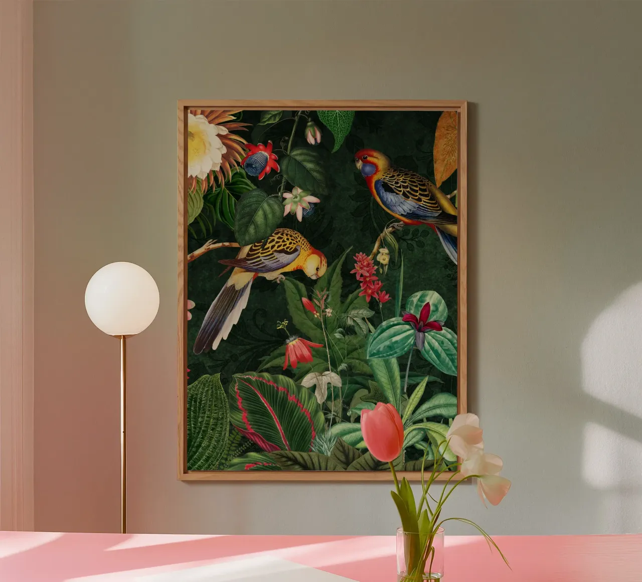 Vintage Midnight Giungla tropicale con uccelli esotici 2 alluminio dibond da Vintage World - Uta Naumann