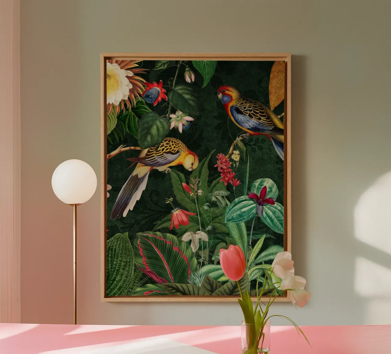 Vintage Midnight Giungla tropicale con uccelli esotici 2 tela con Cornice a cassetta da Vintage World - Uta Naumann