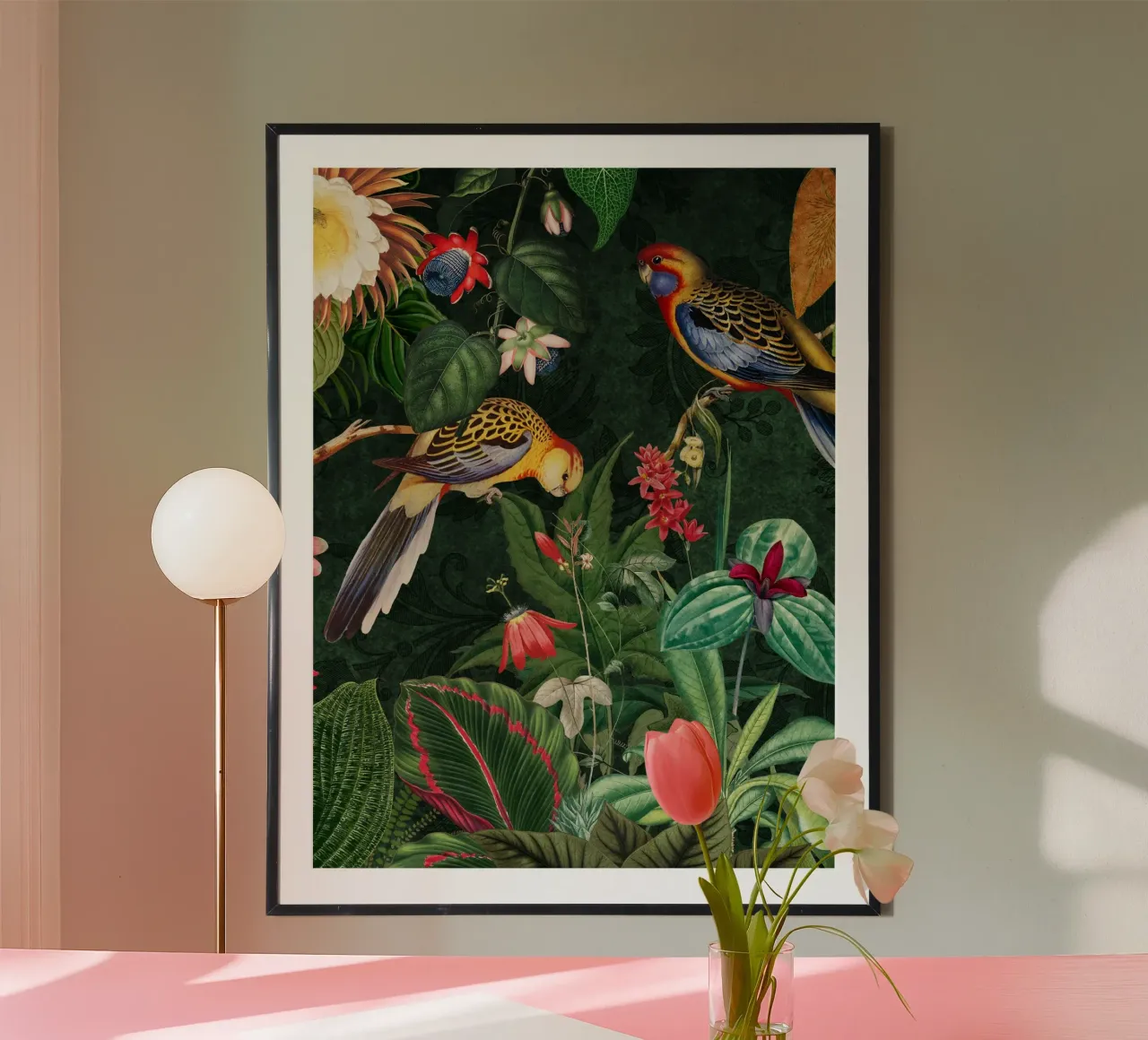 Vintage Midnight Giungla tropicale con uccelli esotici 2 poster con telaio in plastica da Vintage World - Uta Naumann