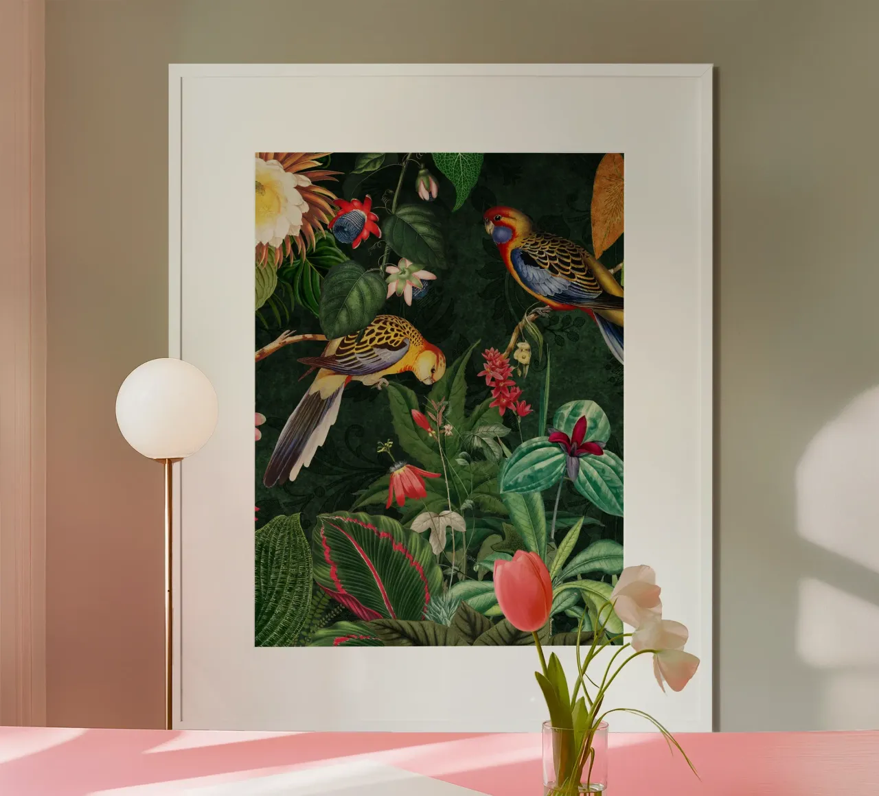 Vintage Midnight Giungla tropicale con uccelli esotici 2 poster con telaio in plastica da Vintage World - Uta Naumann