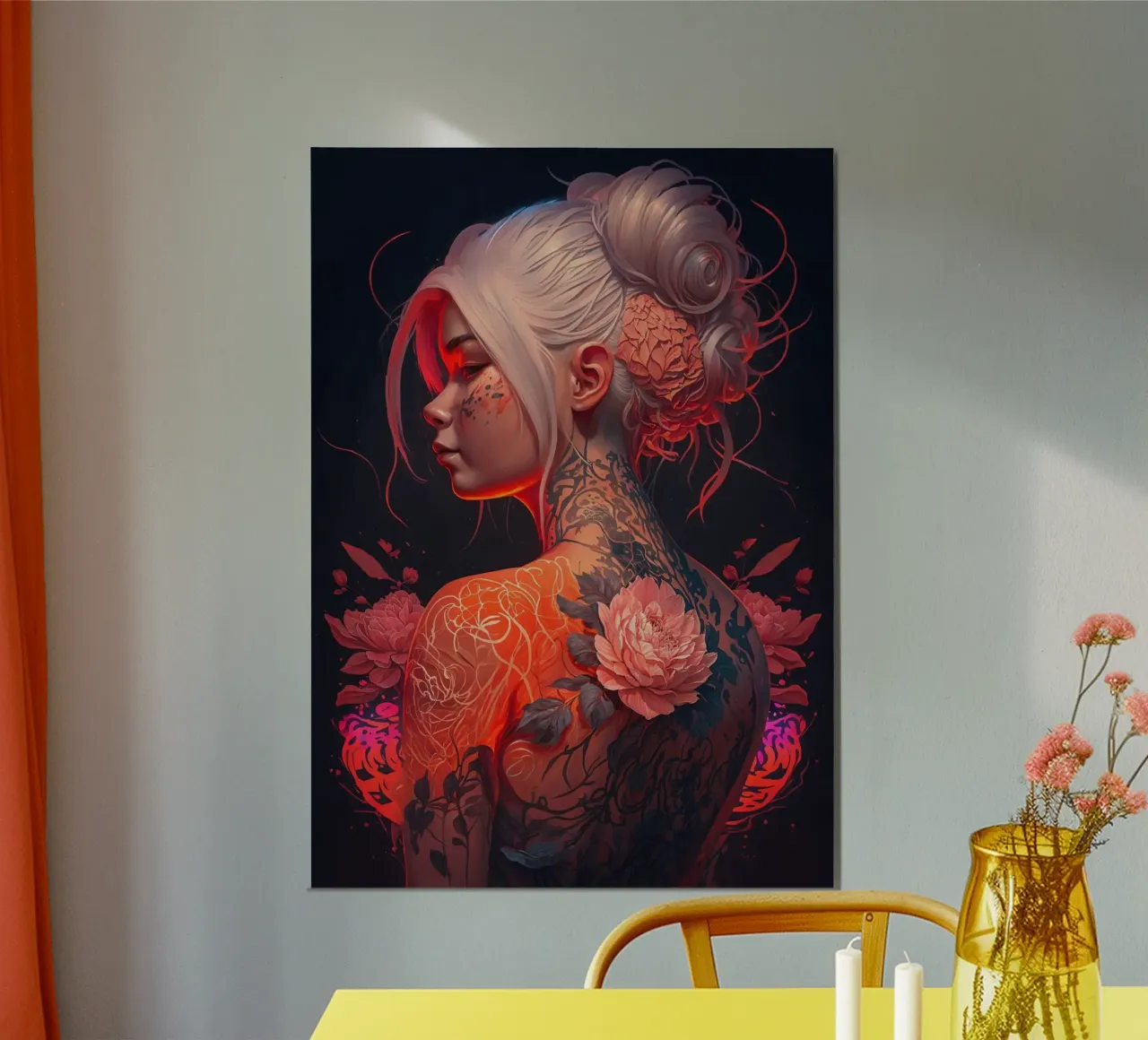 Flower Cyberpunk Girl Poster mit Holzrahmen von Lootprint